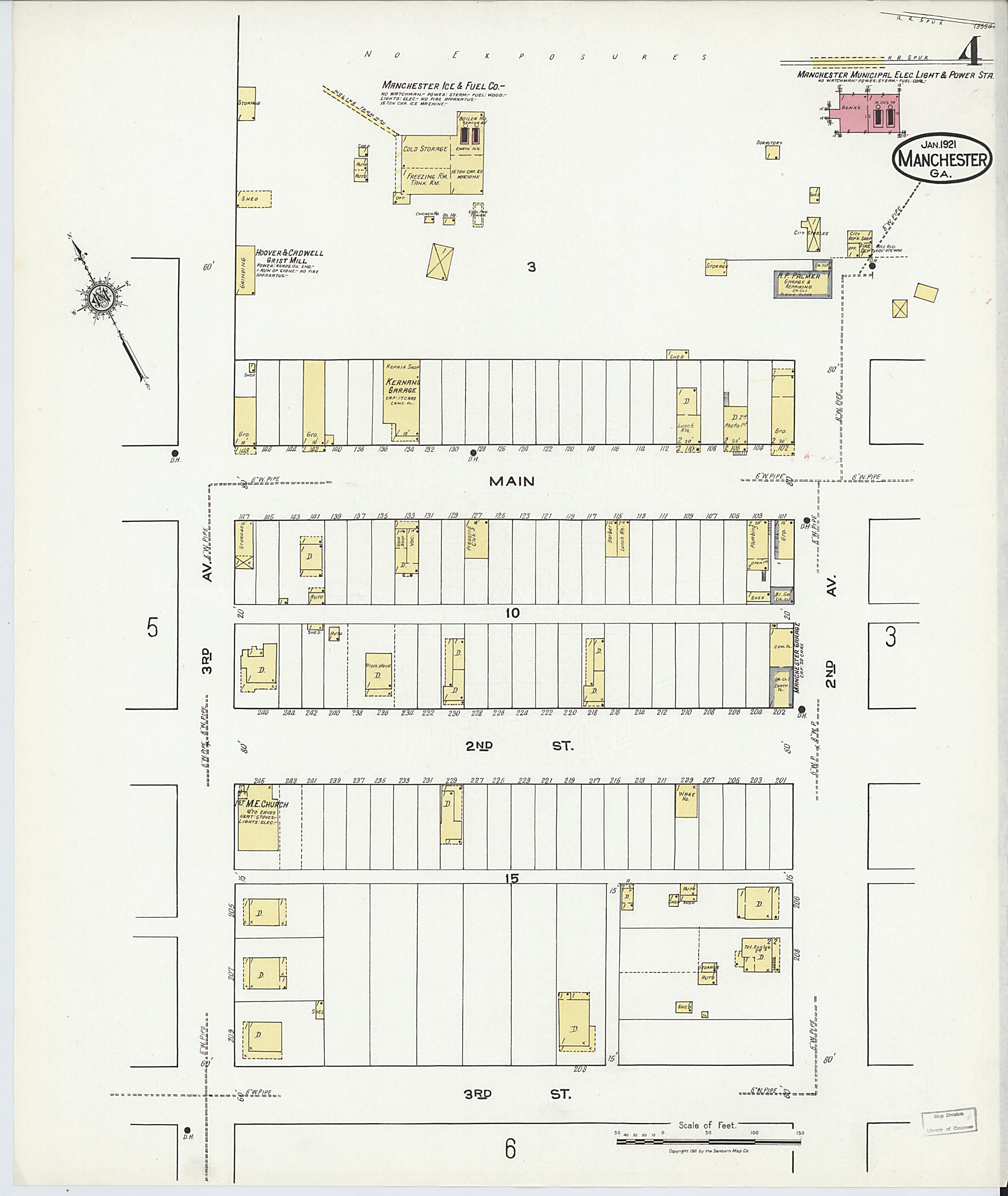 This old map of Manchester, Meriweather County, Georgia was created by Sanborn Map Company in 1921