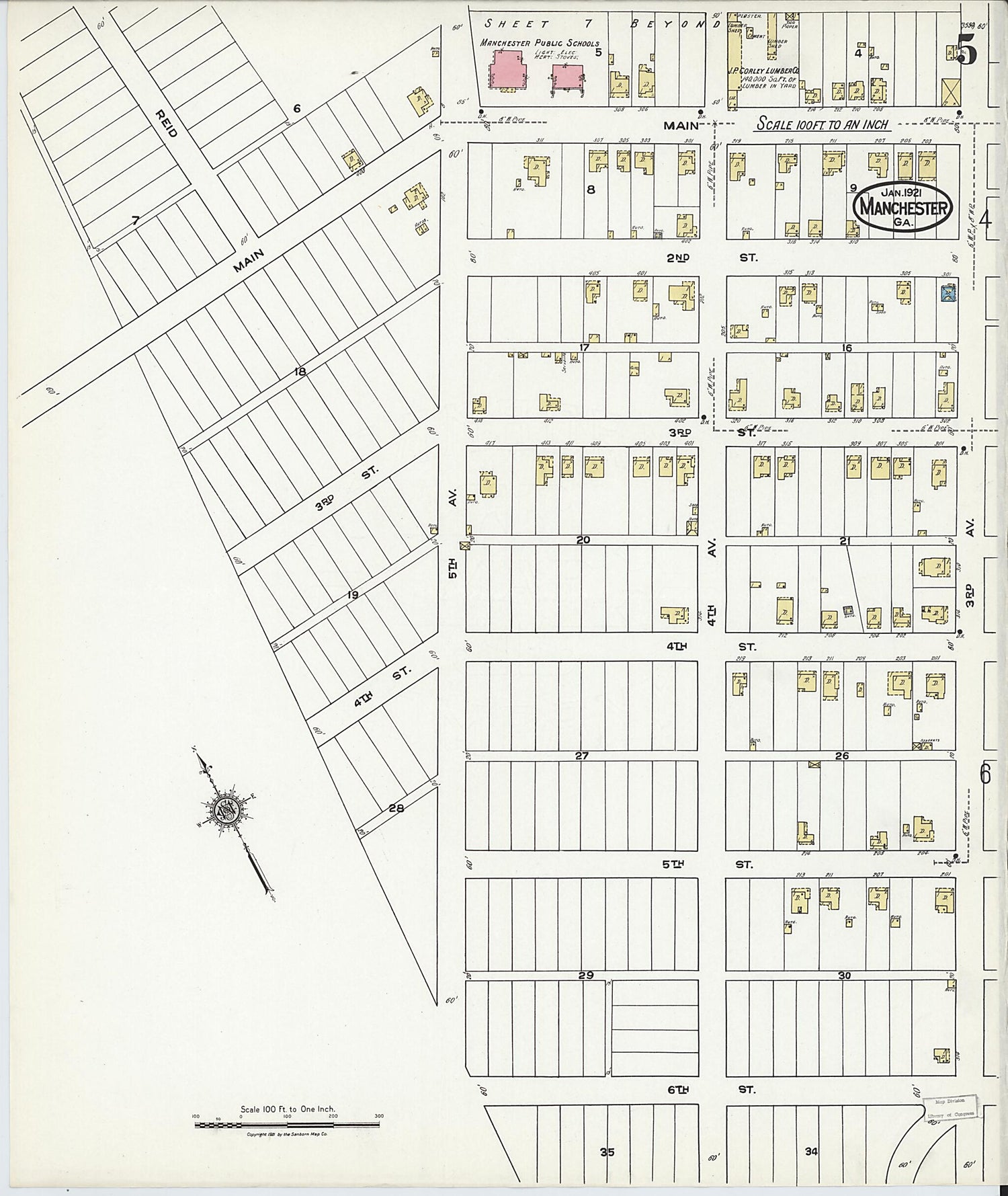 This old map of Manchester, Meriweather County, Georgia was created by Sanborn Map Company in 1921
