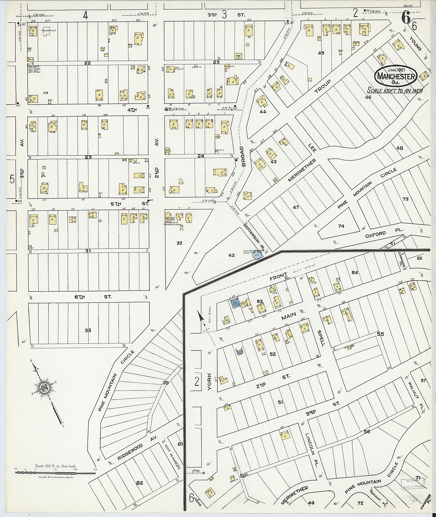 This old map of Manchester, Meriweather County, Georgia was created by Sanborn Map Company in 1921