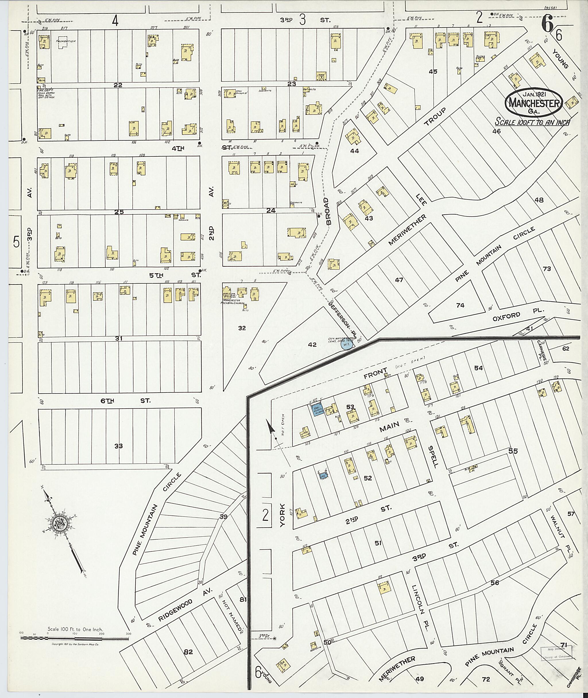 This old map of Manchester, Meriweather County, Georgia was created by Sanborn Map Company in 1921