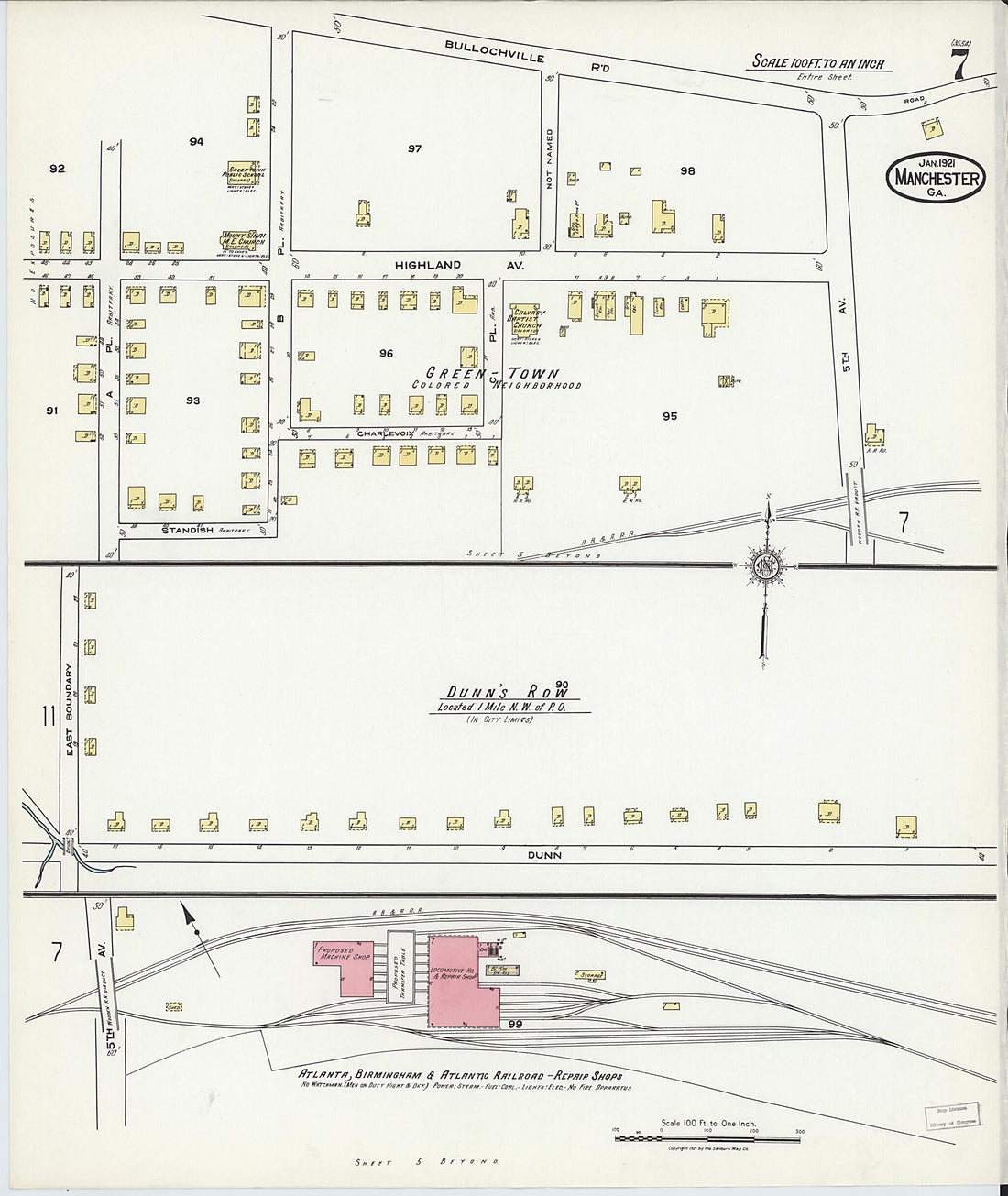 This old map of Manchester, Meriweather County, Georgia was created by Sanborn Map Company in 1921