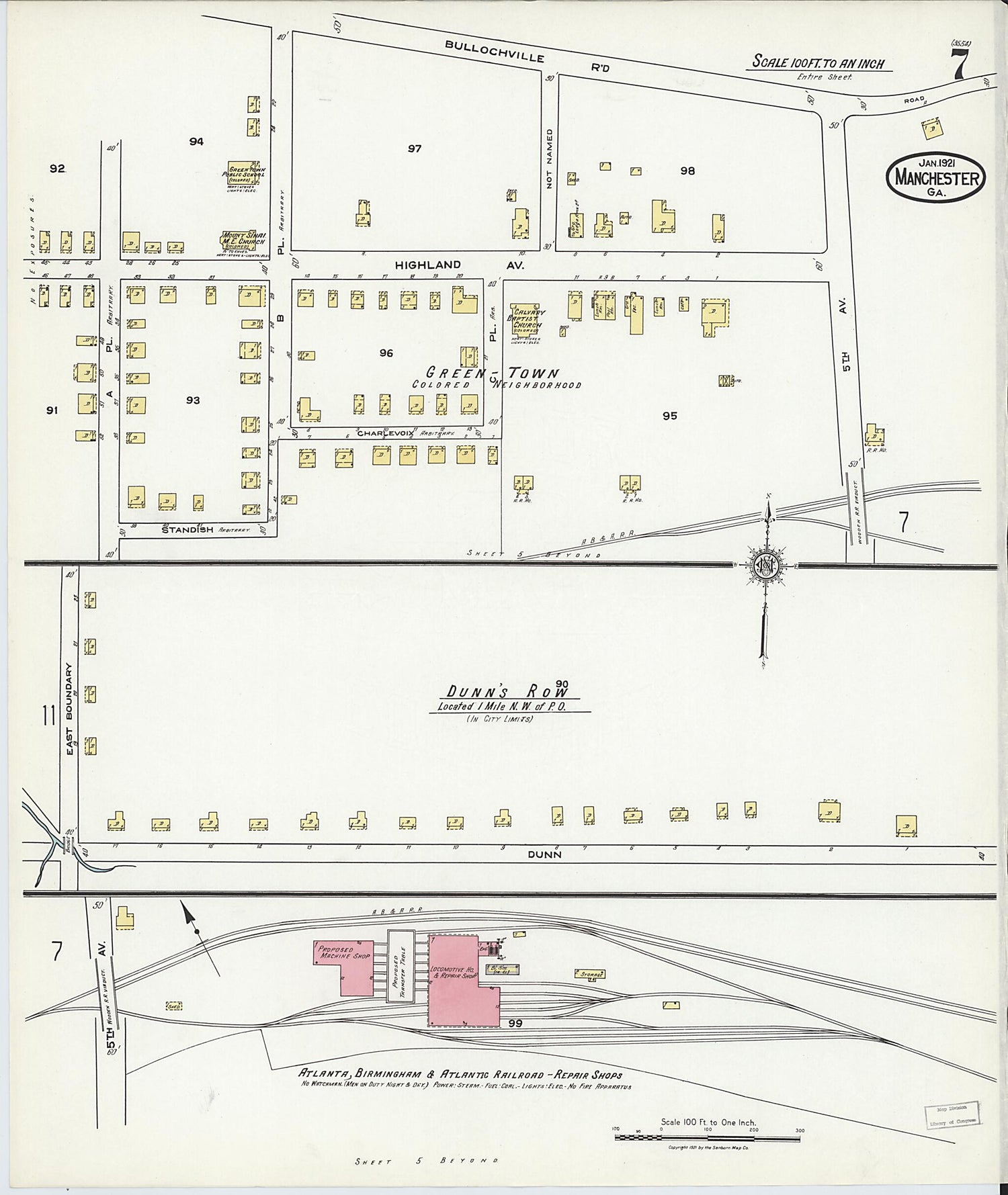 This old map of Manchester, Meriweather County, Georgia was created by Sanborn Map Company in 1921