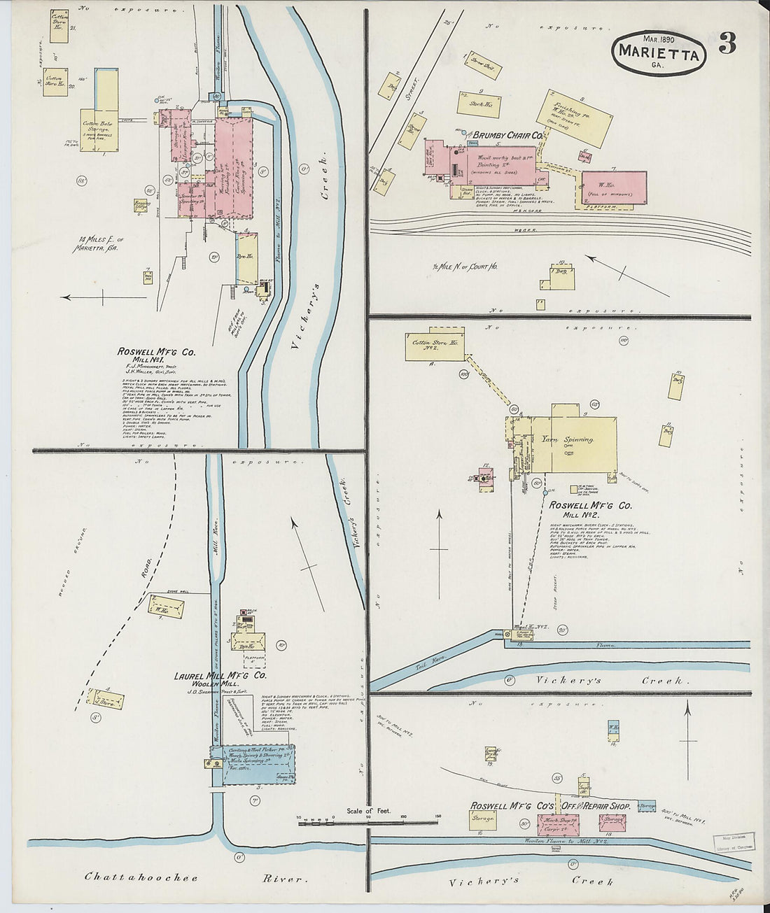 This old map of Marietta, Cobb County, Georgia was created by Sanborn Map Company in 1890