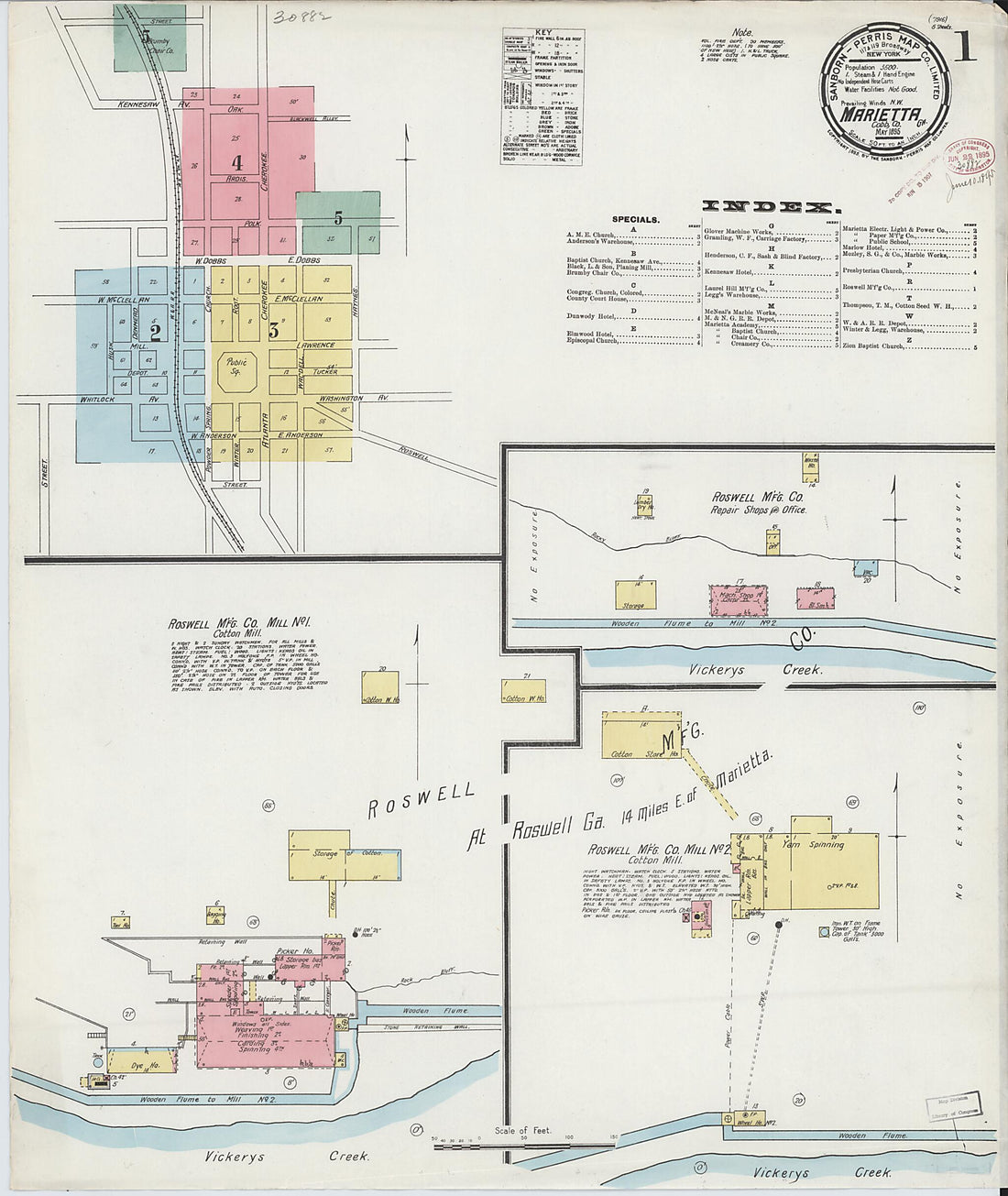 This old map of Marietta, Cobb County, Georgia was created by Sanborn Map Company in 1895