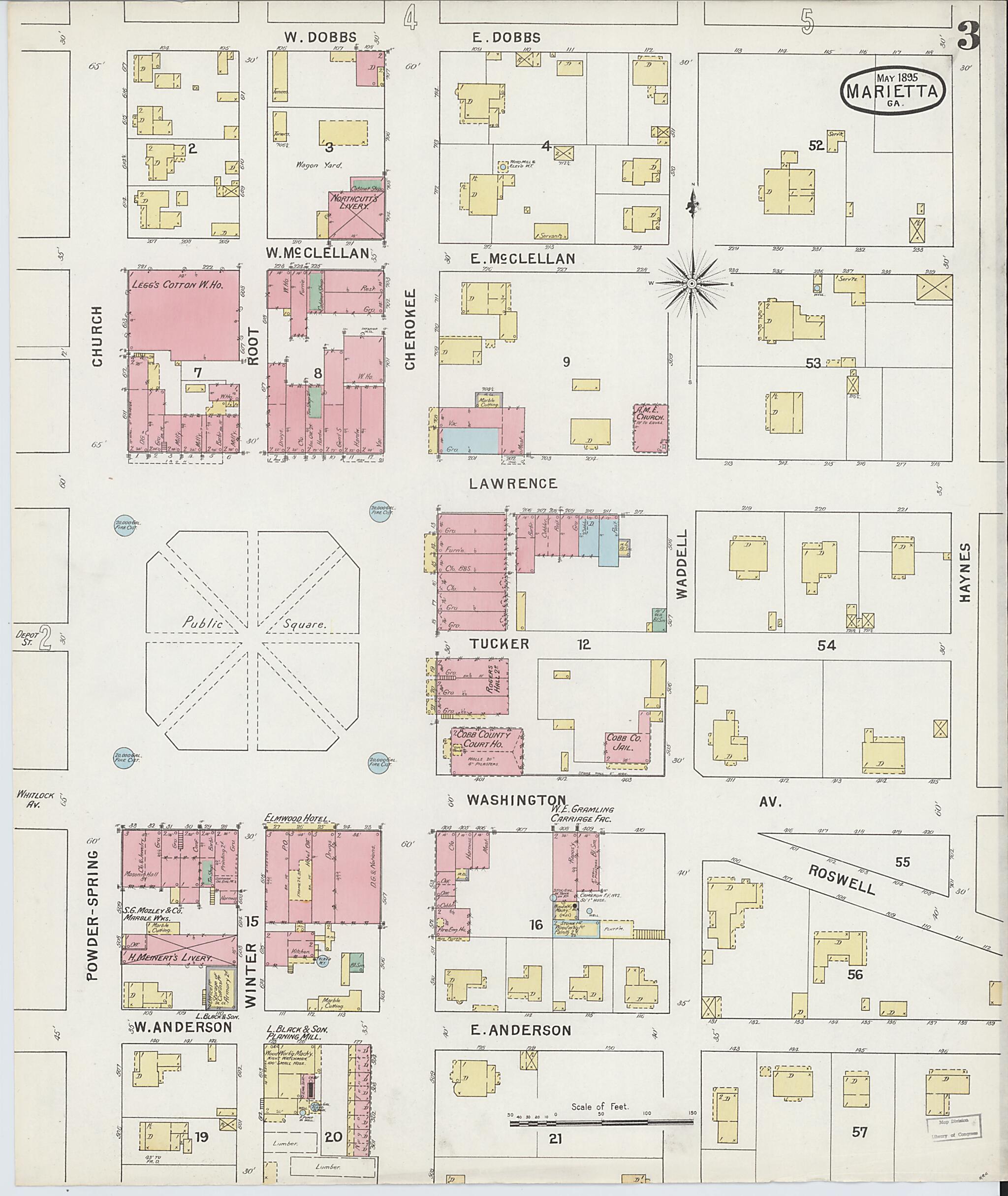 This old map of Marietta, Cobb County, Georgia was created by Sanborn Map Company in 1895