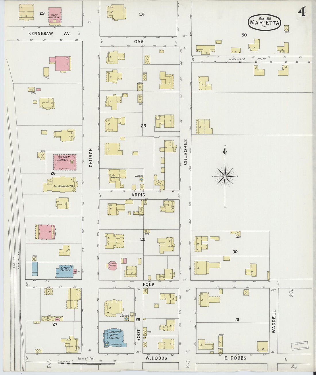 This old map of Marietta, Cobb County, Georgia was created by Sanborn Map Company in 1895