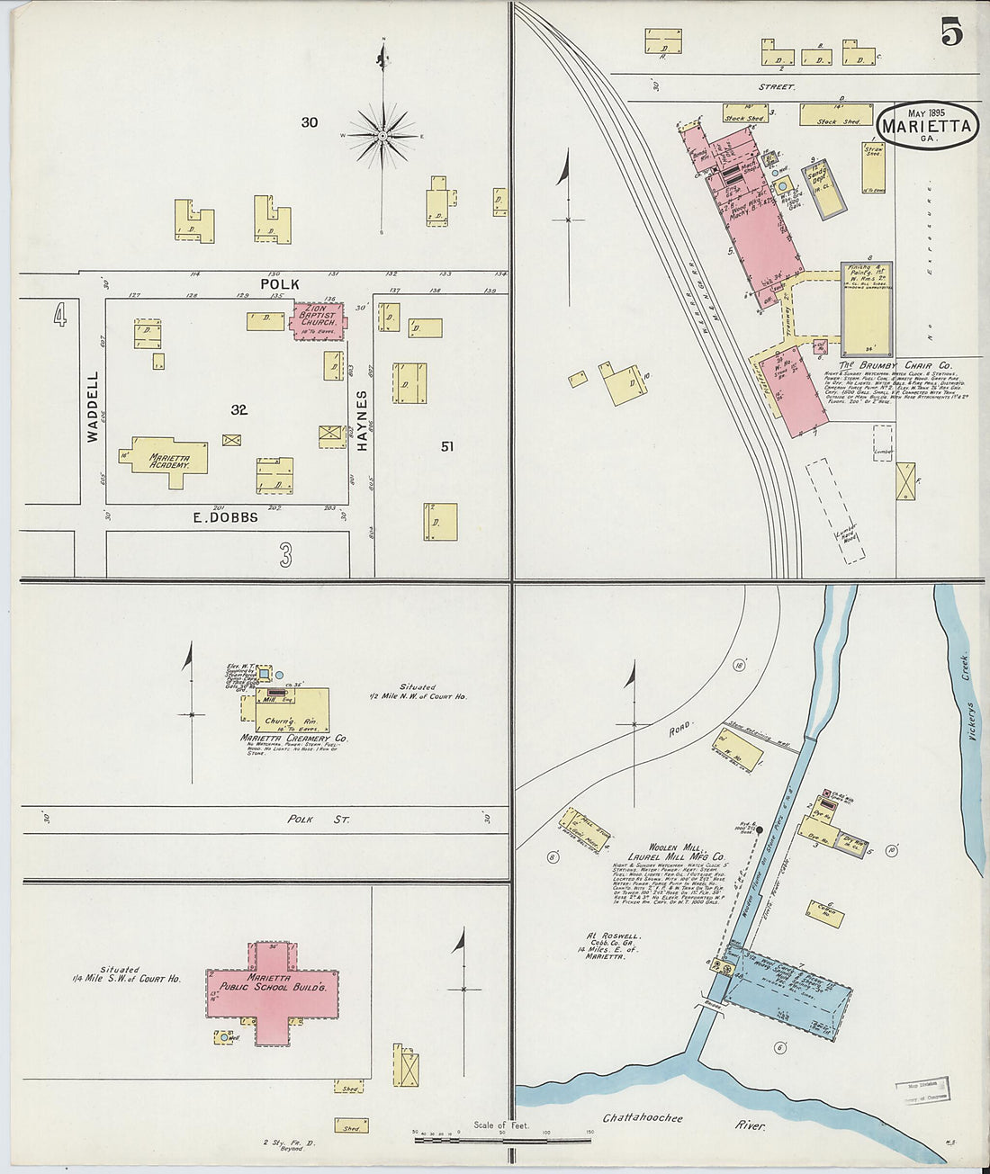 This old map of Marietta, Cobb County, Georgia was created by Sanborn Map Company in 1895