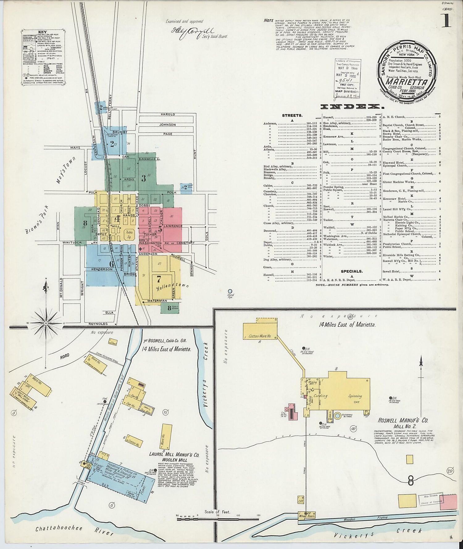 This old map of Marietta, Cobb County, Georgia was created by Sanborn Map Company in 1900