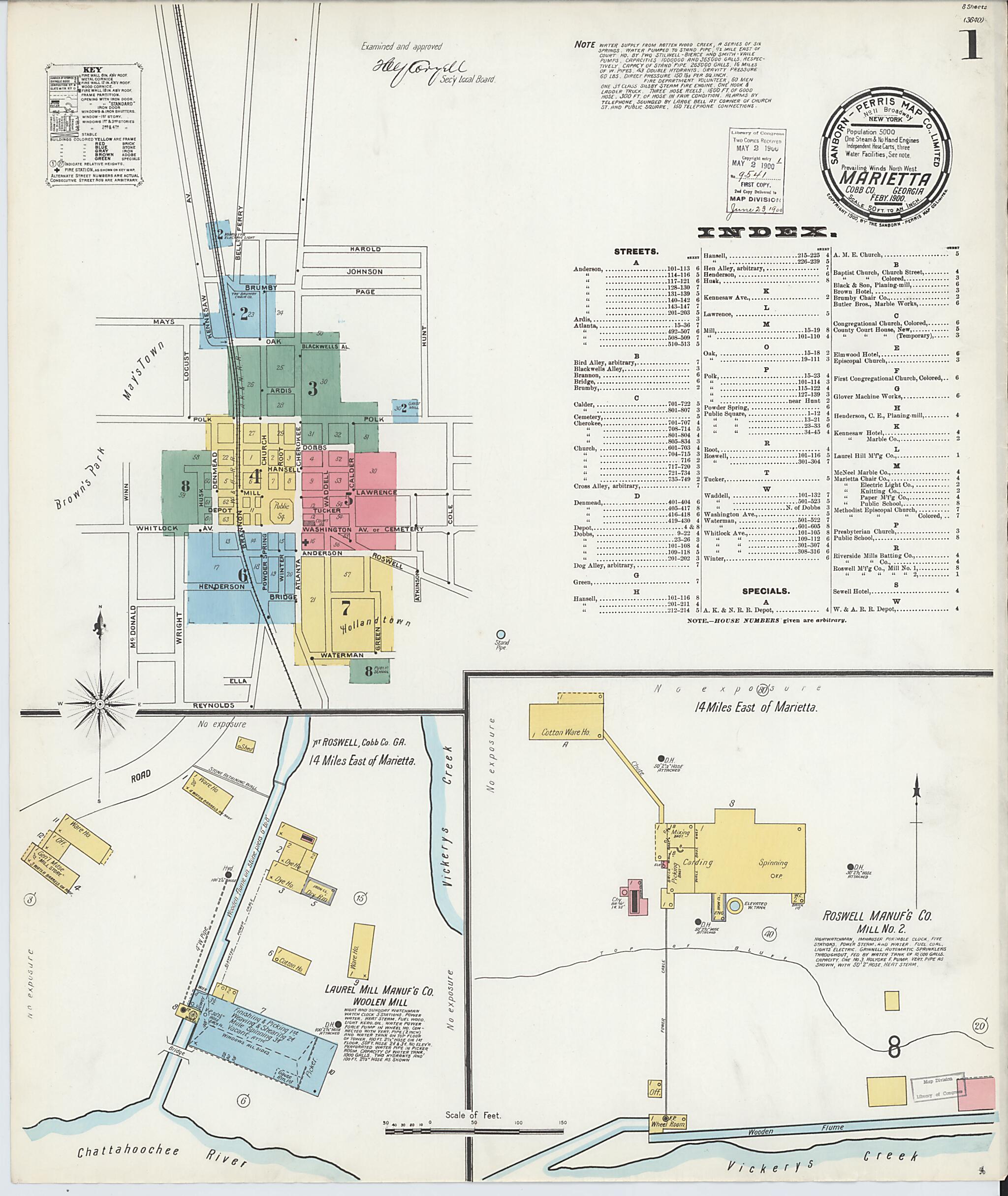This old map of Marietta, Cobb County, Georgia was created by Sanborn Map Company in 1900