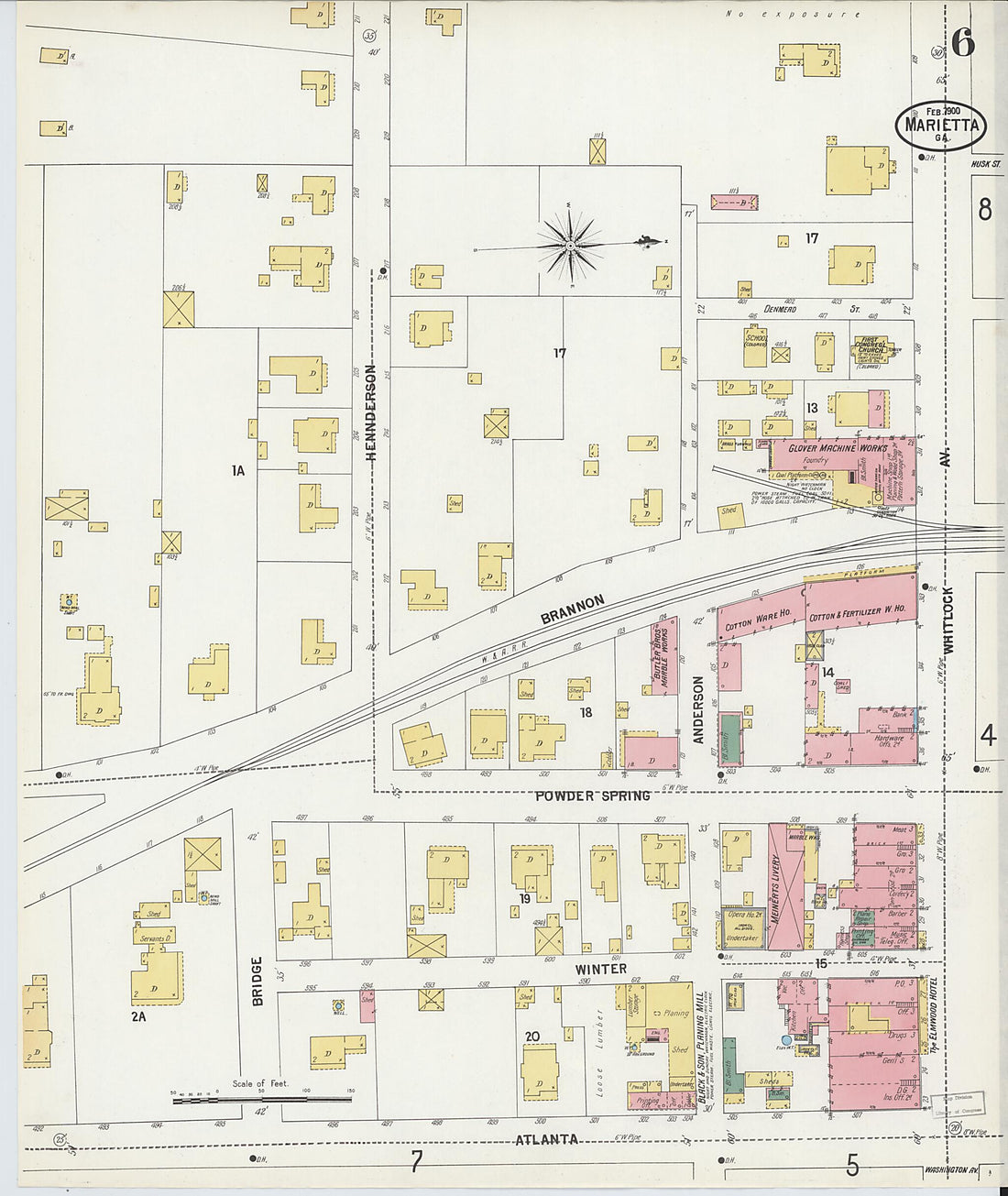 This old map of Marietta, Cobb County, Georgia was created by Sanborn Map Company in 1900