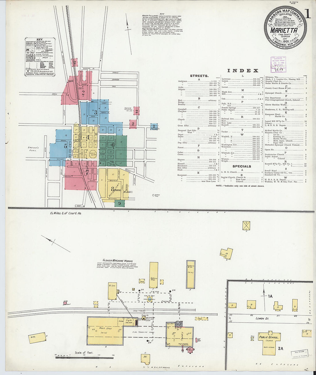 This old map of Marietta, Cobb County, Georgia was created by Sanborn Map Company in 1905