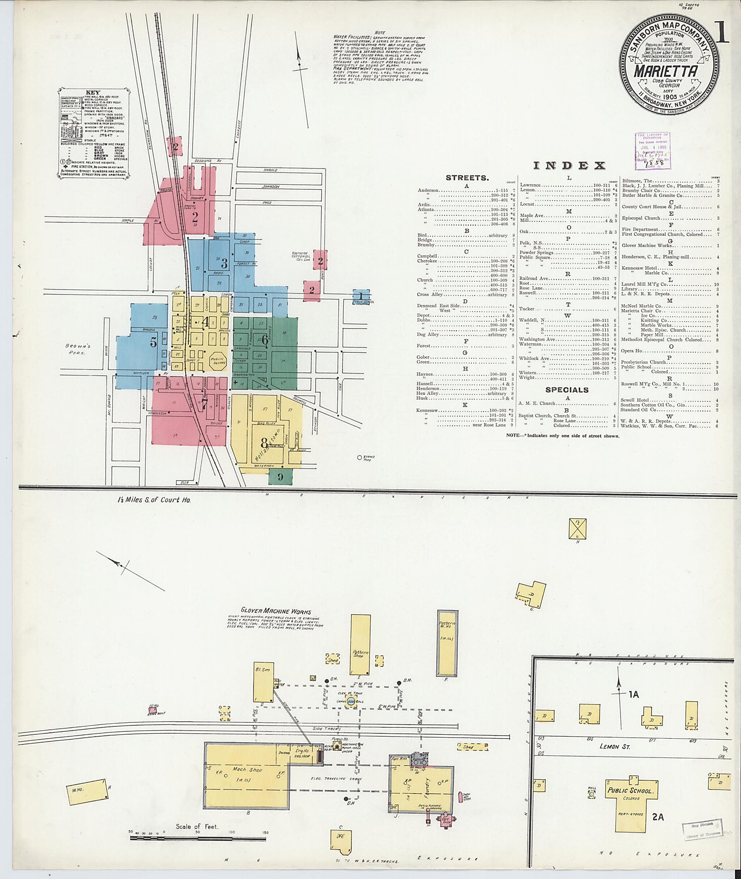 This old map of Marietta, Cobb County, Georgia was created by Sanborn Map Company in 1905