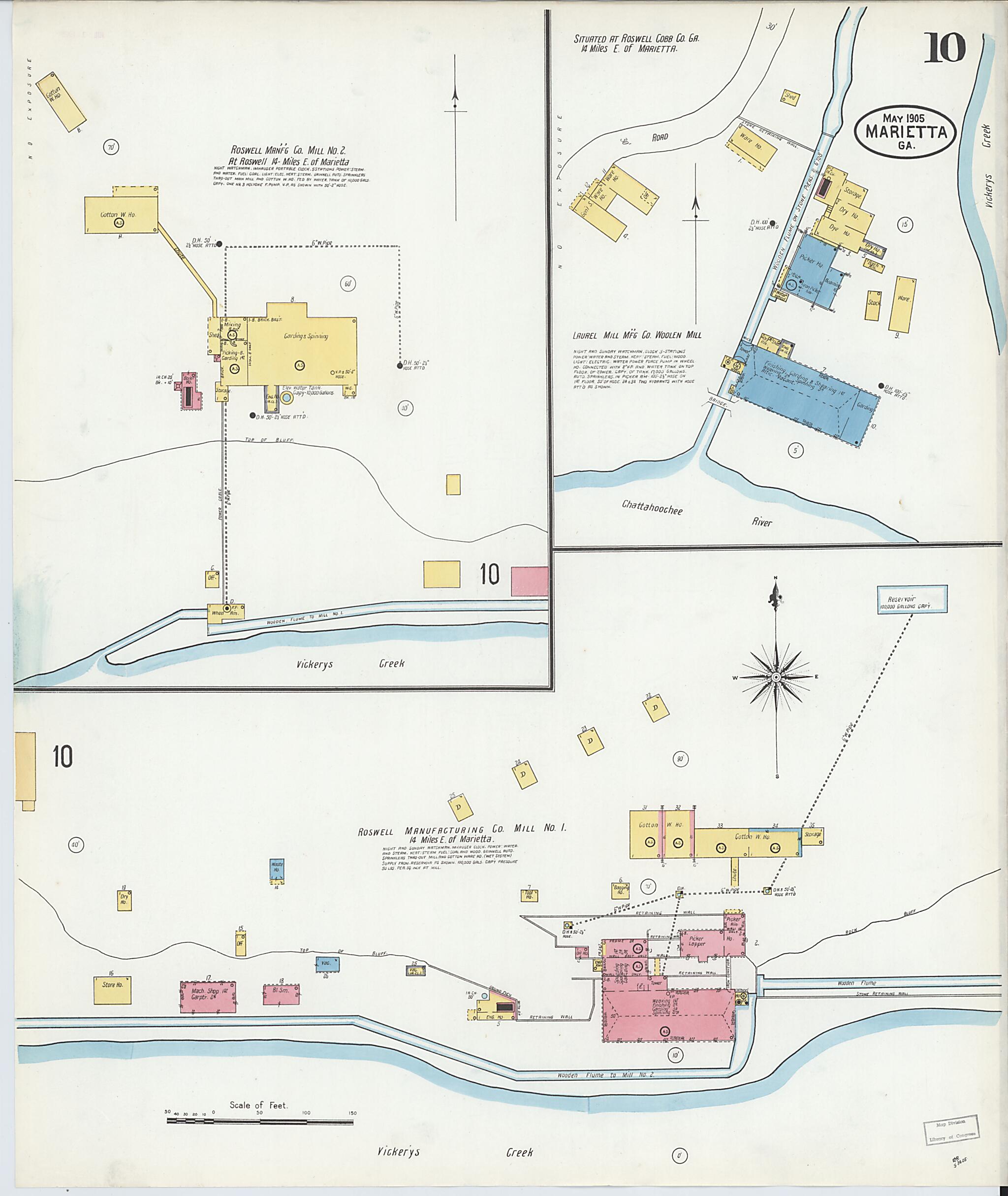 This old map of Marietta, Cobb County, Georgia was created by Sanborn Map Company in 1905