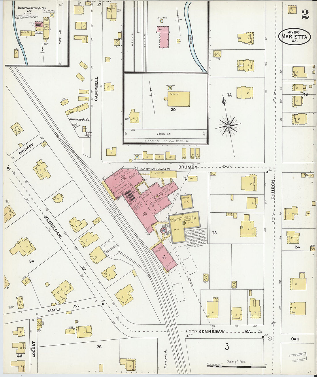 This old map of Marietta, Cobb County, Georgia was created by Sanborn Map Company in 1905