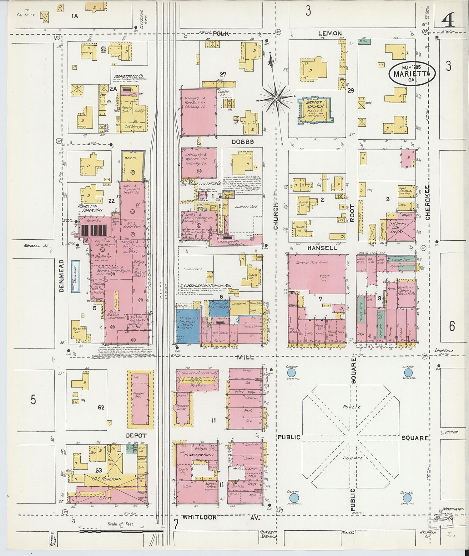This old map of Marietta, Cobb County, Georgia was created by Sanborn Map Company in 1905