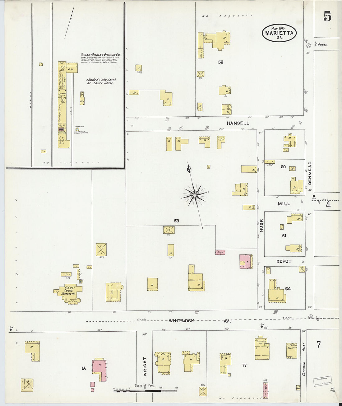 This old map of Marietta, Cobb County, Georgia was created by Sanborn Map Company in 1905