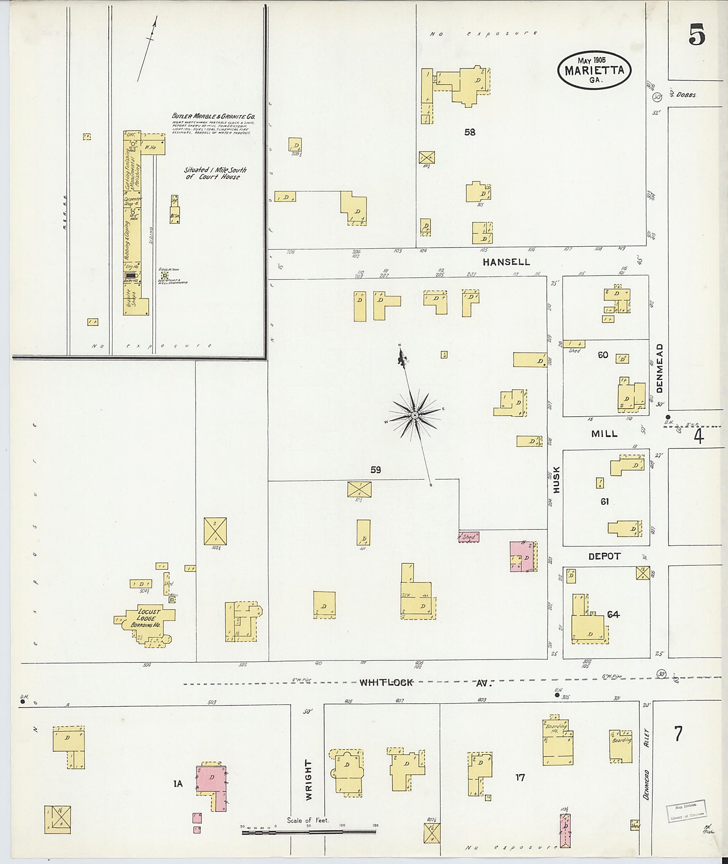 This old map of Marietta, Cobb County, Georgia was created by Sanborn Map Company in 1905