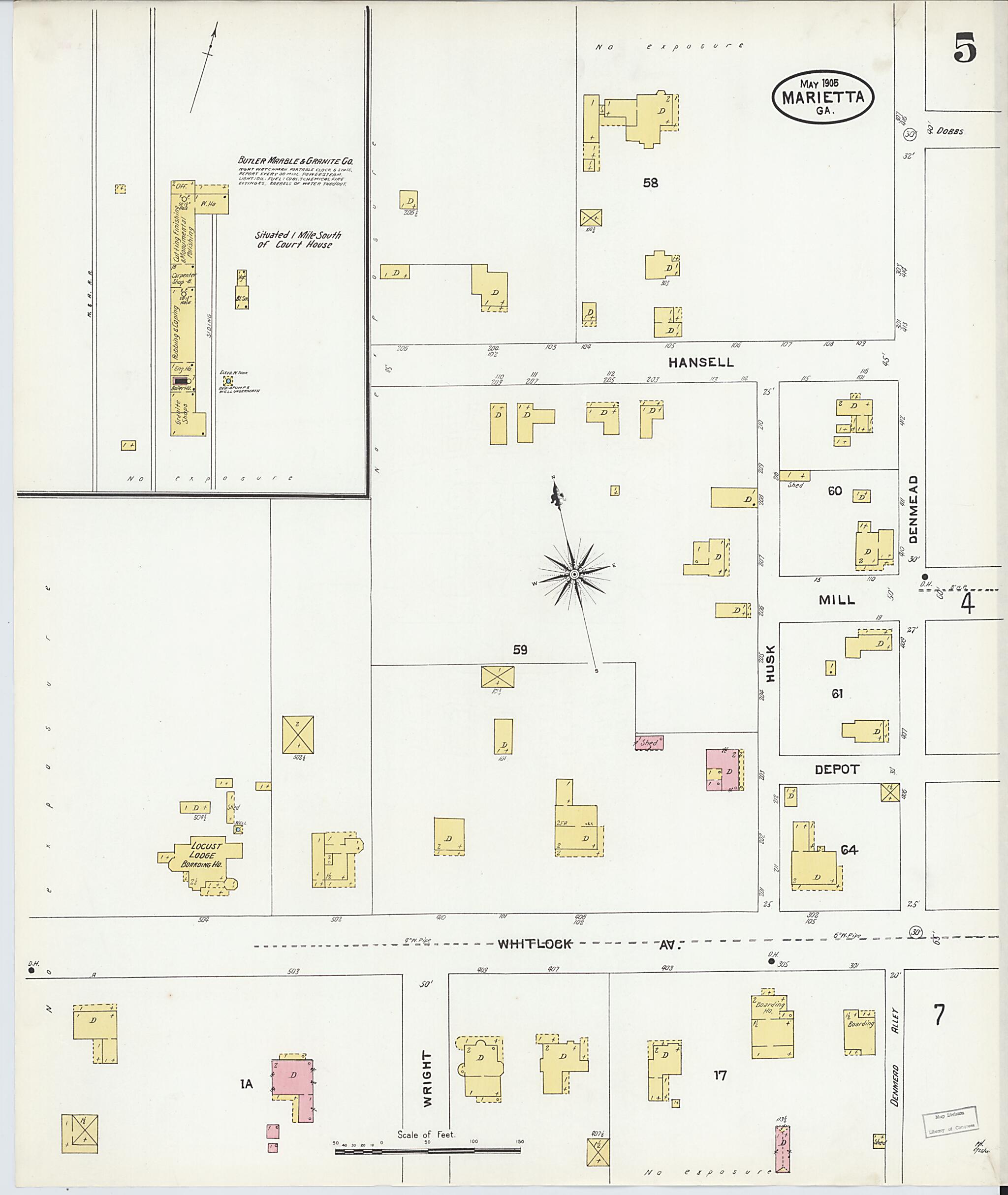This old map of Marietta, Cobb County, Georgia was created by Sanborn Map Company in 1905