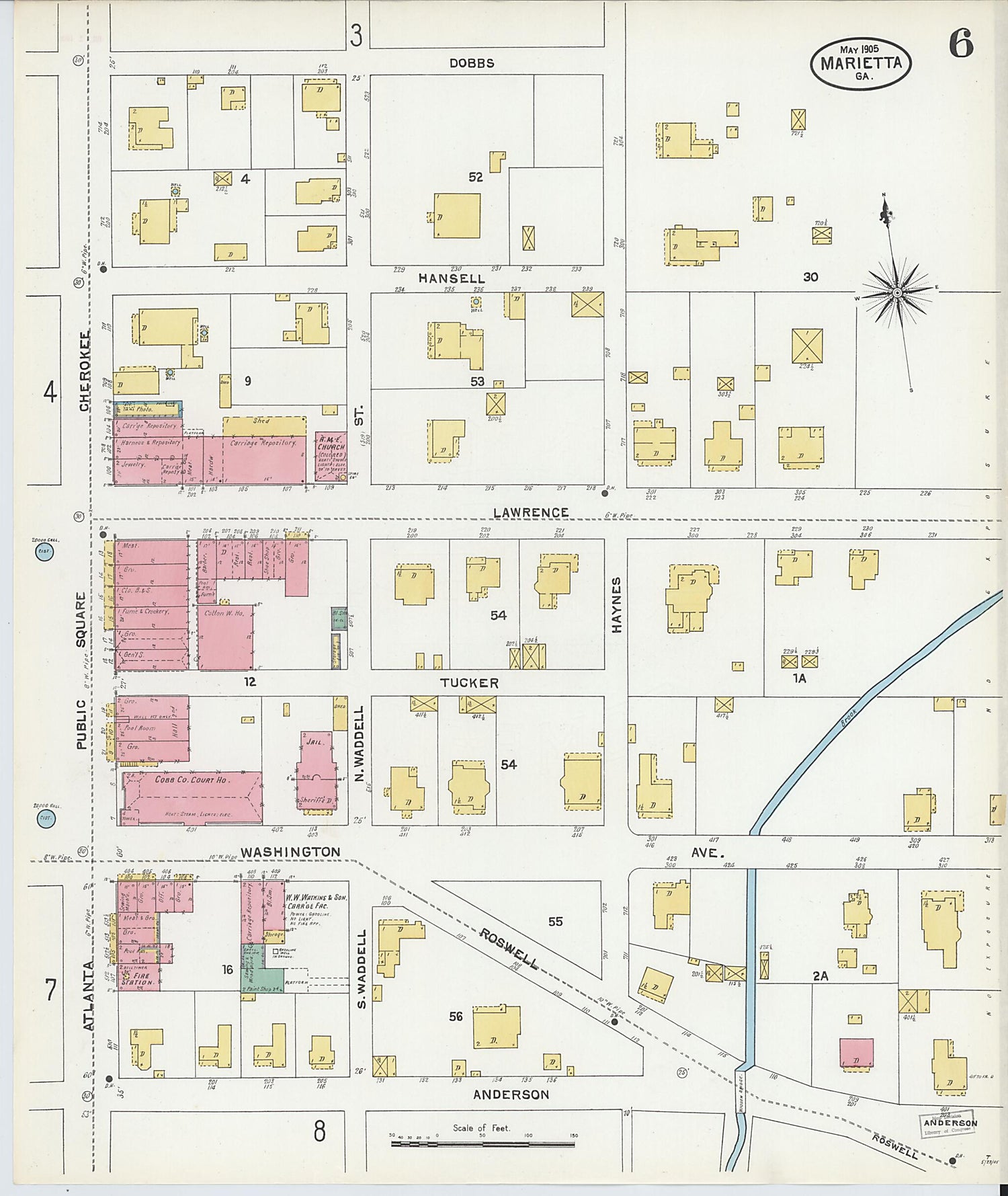 This old map of Marietta, Cobb County, Georgia was created by Sanborn Map Company in 1905