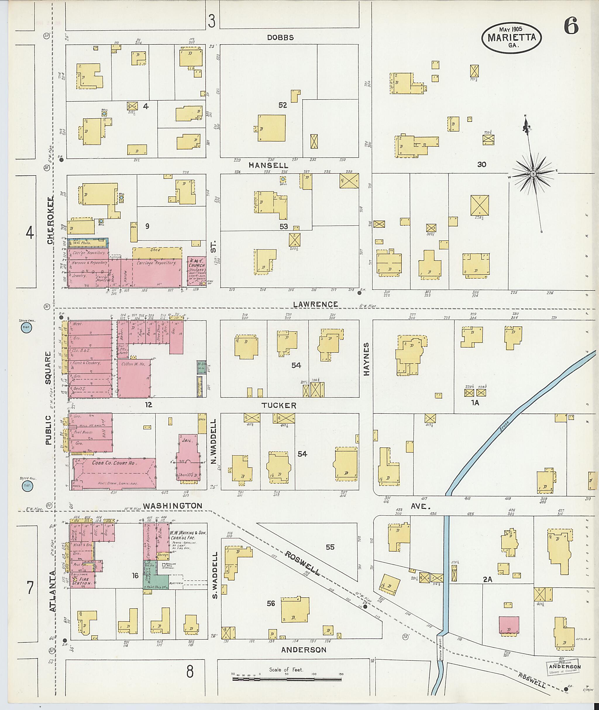 This old map of Marietta, Cobb County, Georgia was created by Sanborn Map Company in 1905