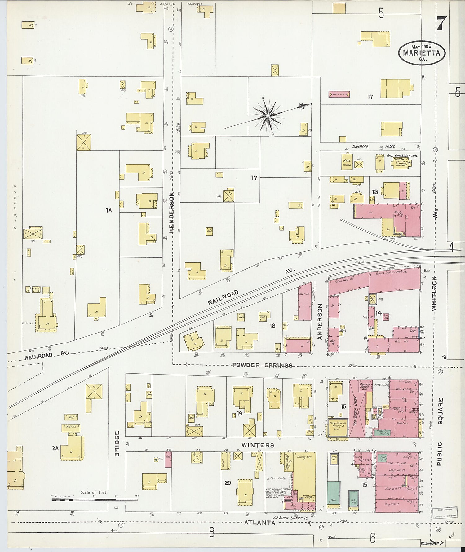 This old map of Marietta, Cobb County, Georgia was created by Sanborn Map Company in 1905