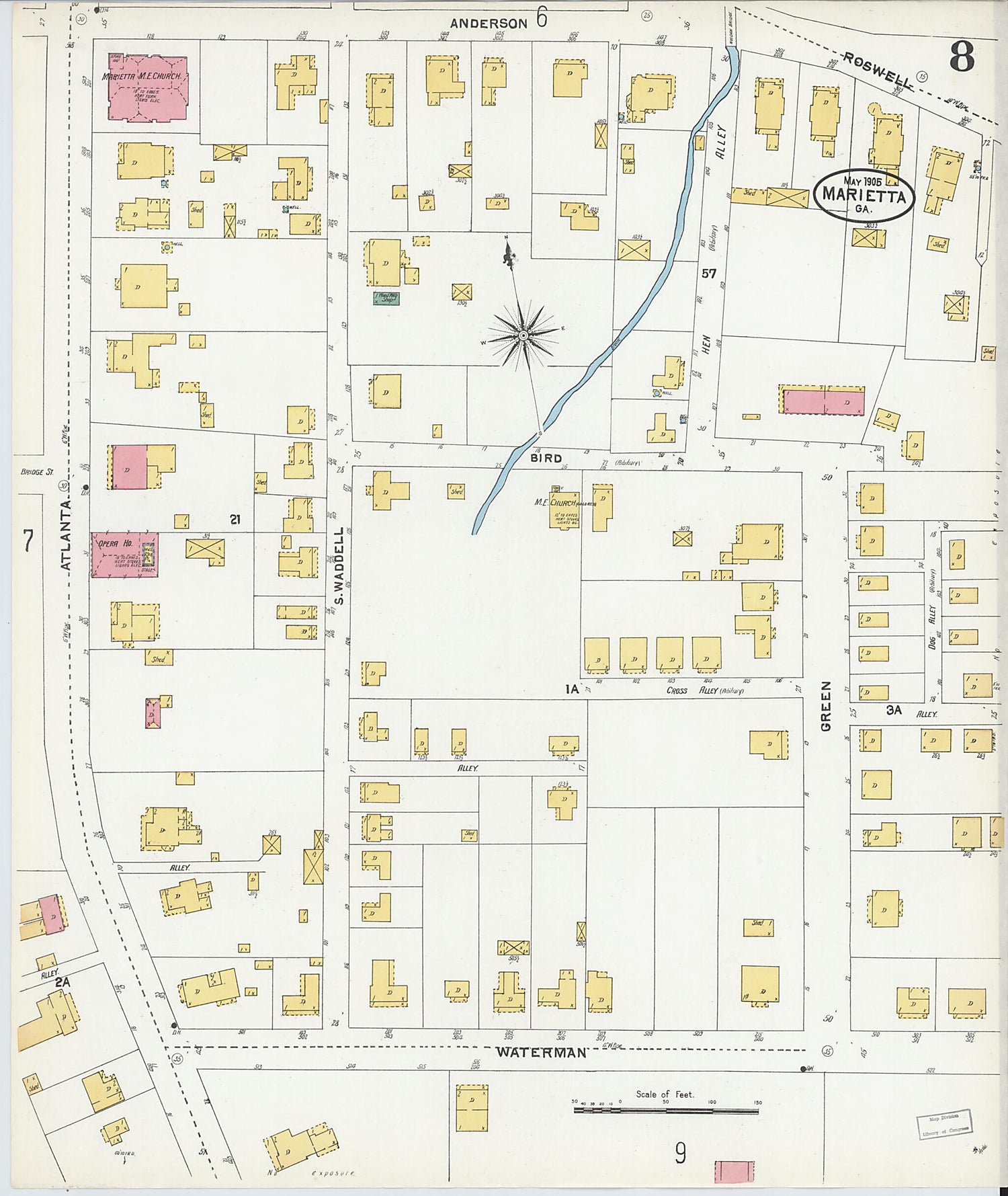This old map of Marietta, Cobb County, Georgia was created by Sanborn Map Company in 1905