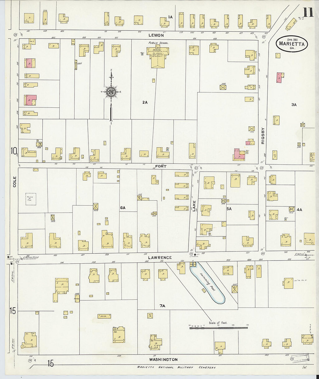 This old map of Marietta, Cobb County, Georgia was created by Sanborn Map Company in 1911
