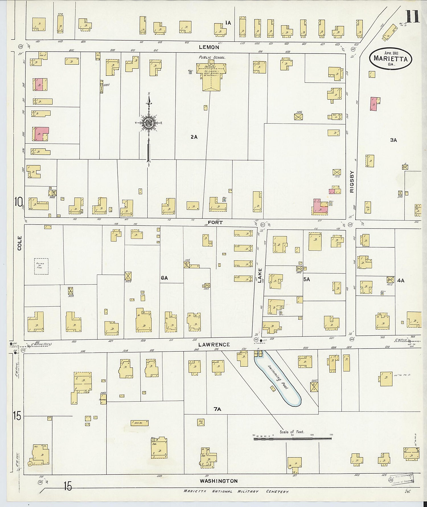 This old map of Marietta, Cobb County, Georgia was created by Sanborn Map Company in 1911