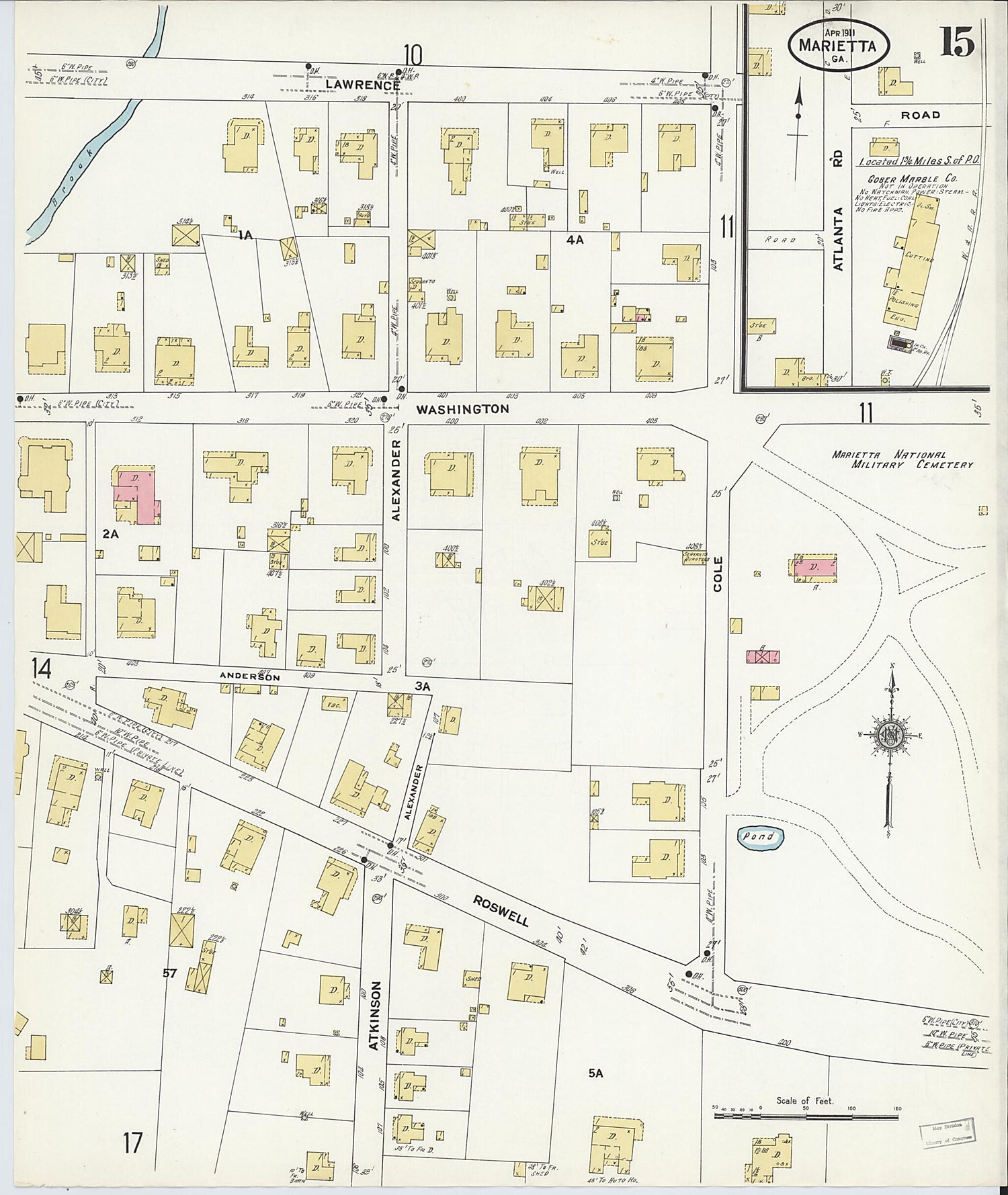 This old map of Marietta, Cobb County, Georgia was created by Sanborn Map Company in 1911