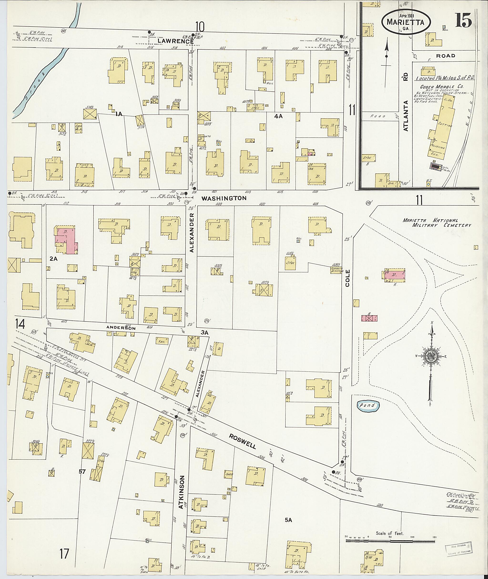 This old map of Marietta, Cobb County, Georgia was created by Sanborn Map Company in 1911