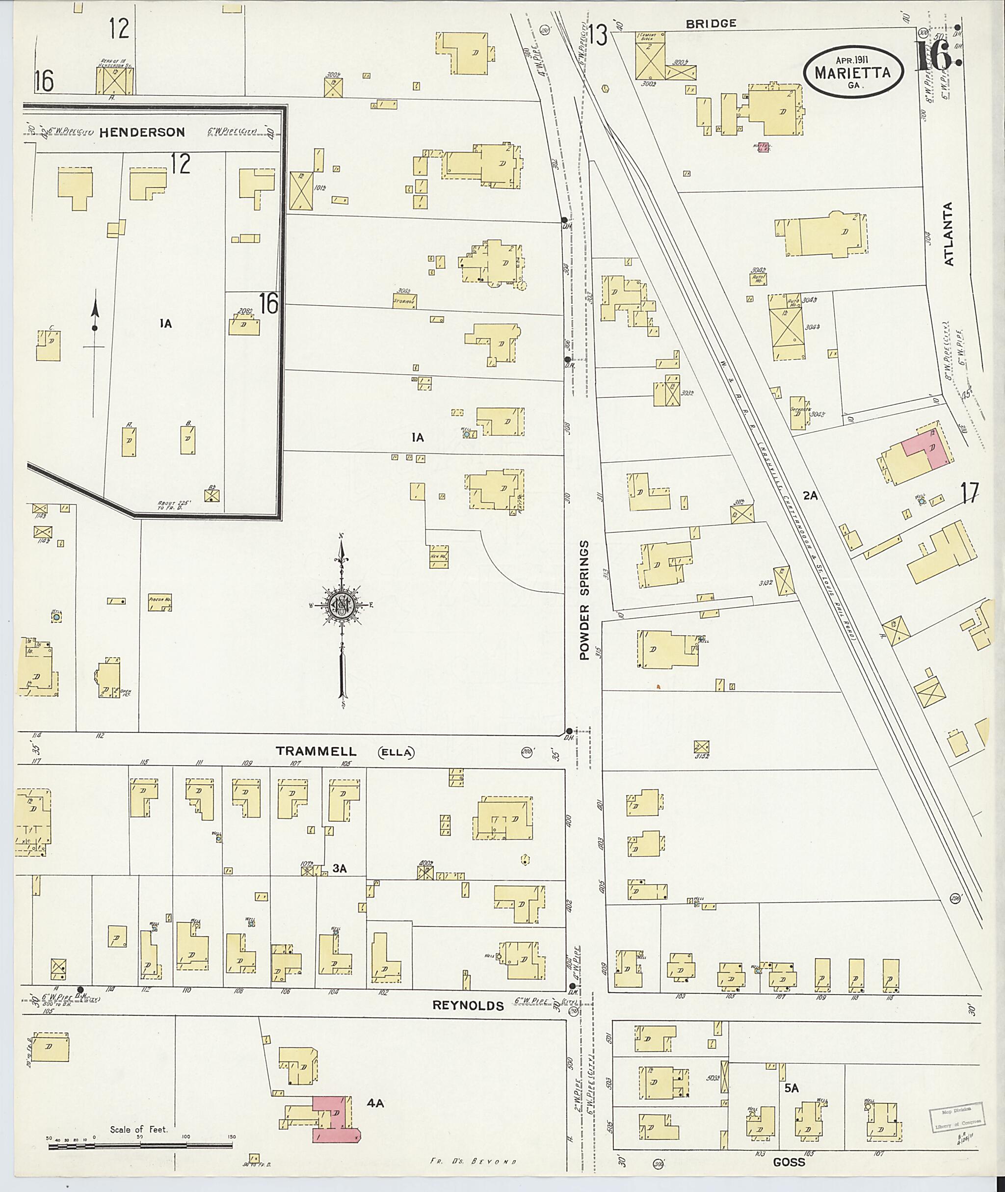 This old map of Marietta, Cobb County, Georgia was created by Sanborn Map Company in 1911