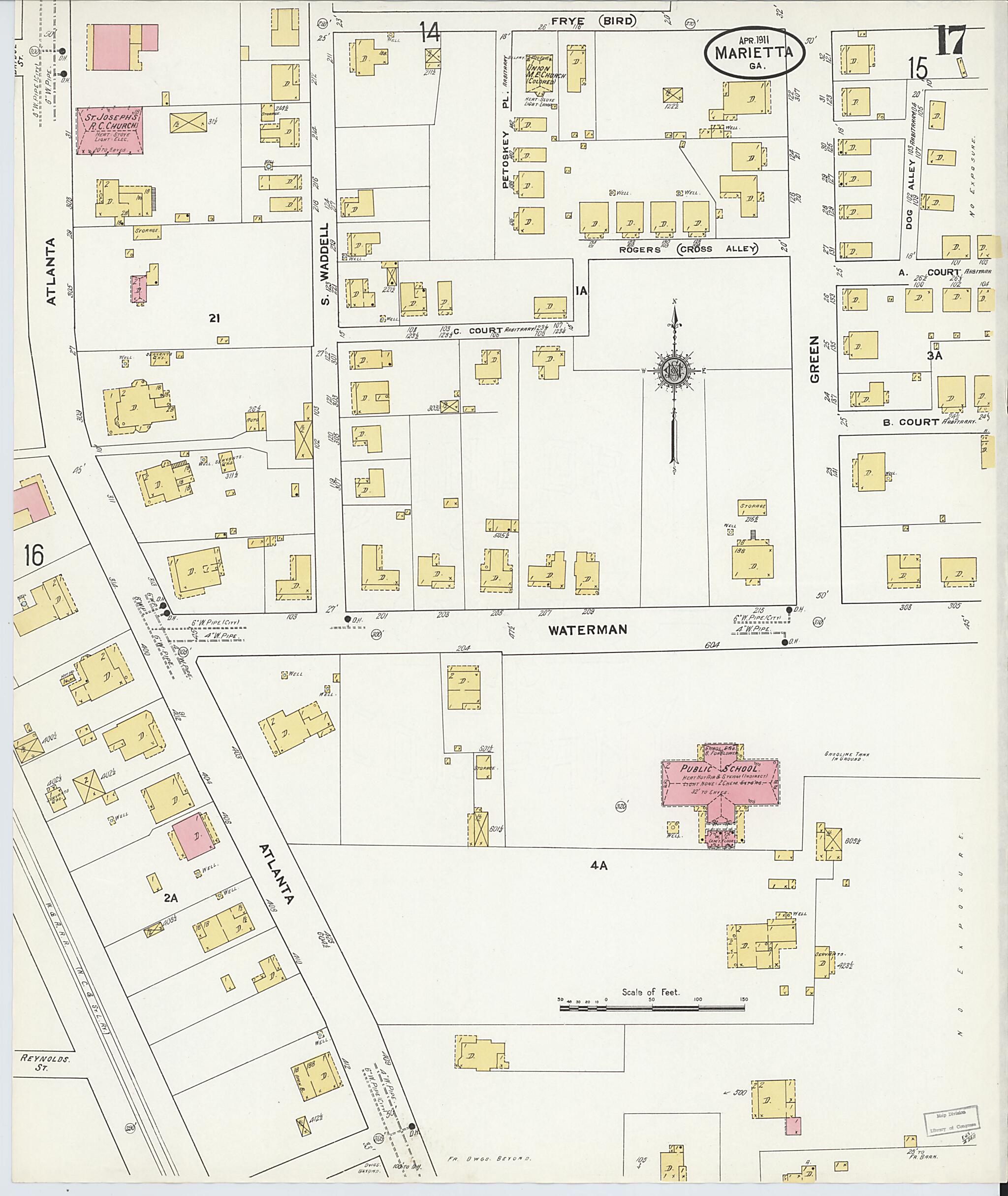 This old map of Marietta, Cobb County, Georgia was created by Sanborn Map Company in 1911