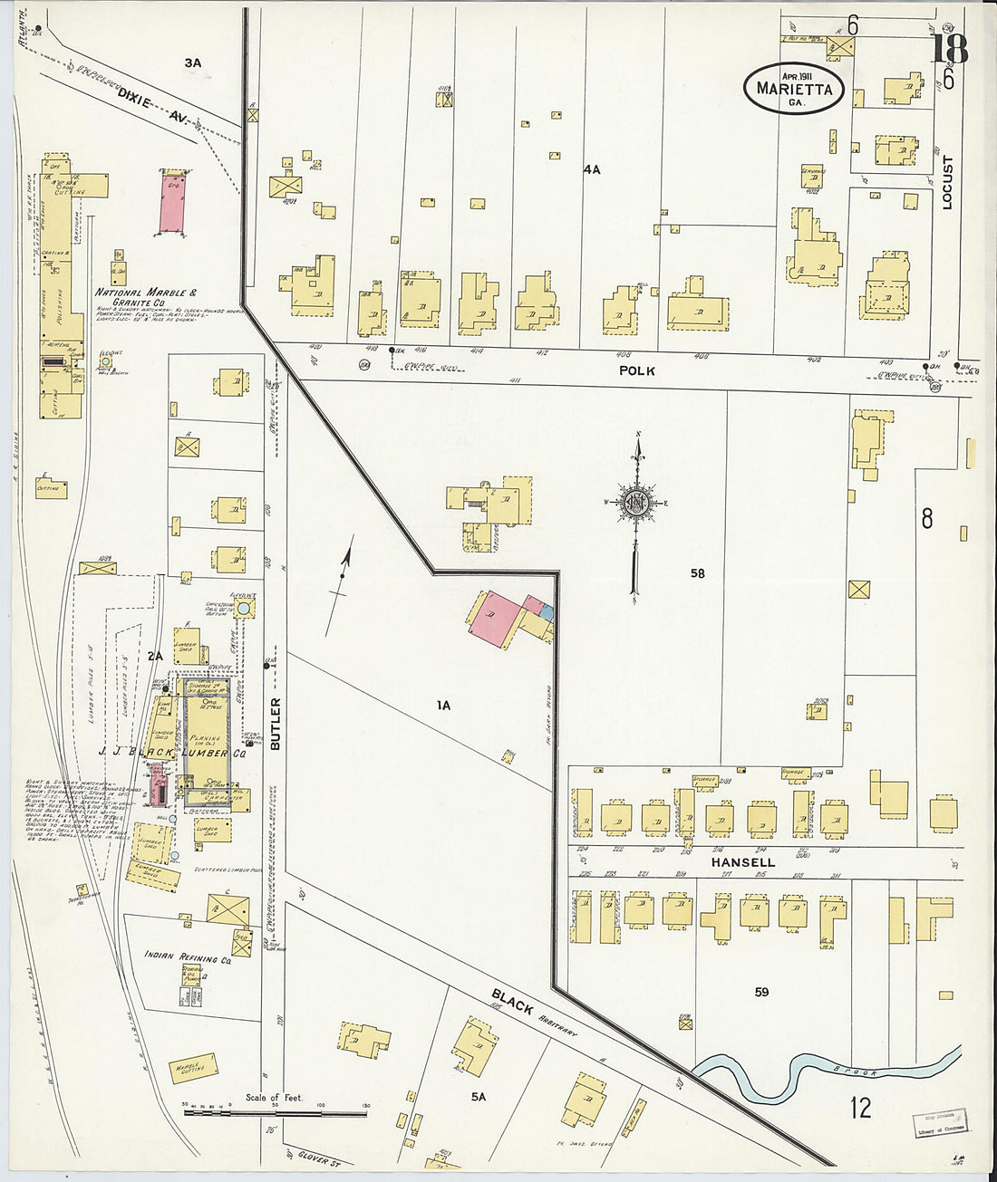 This old map of Marietta, Cobb County, Georgia was created by Sanborn Map Company in 1911