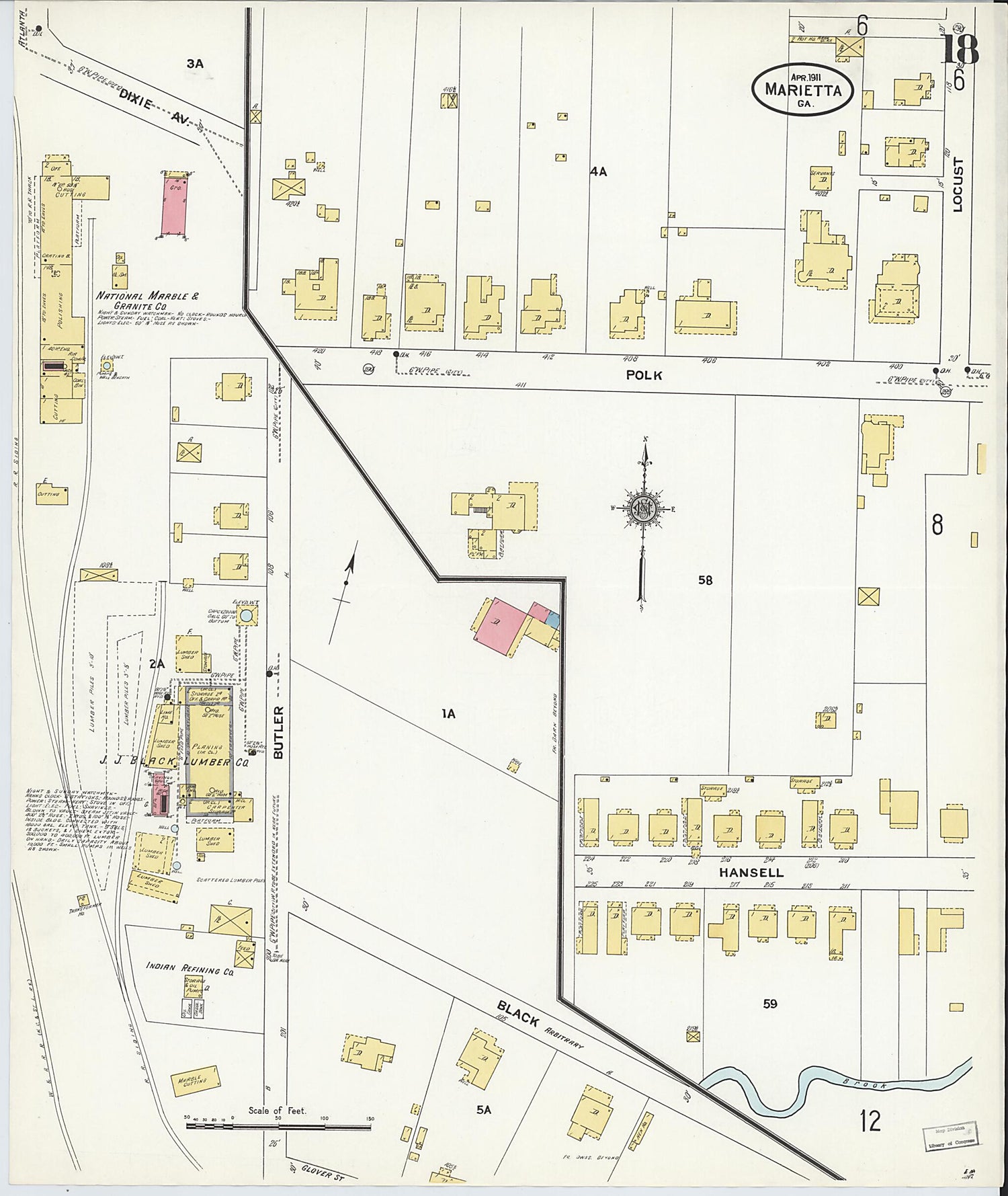 This old map of Marietta, Cobb County, Georgia was created by Sanborn Map Company in 1911