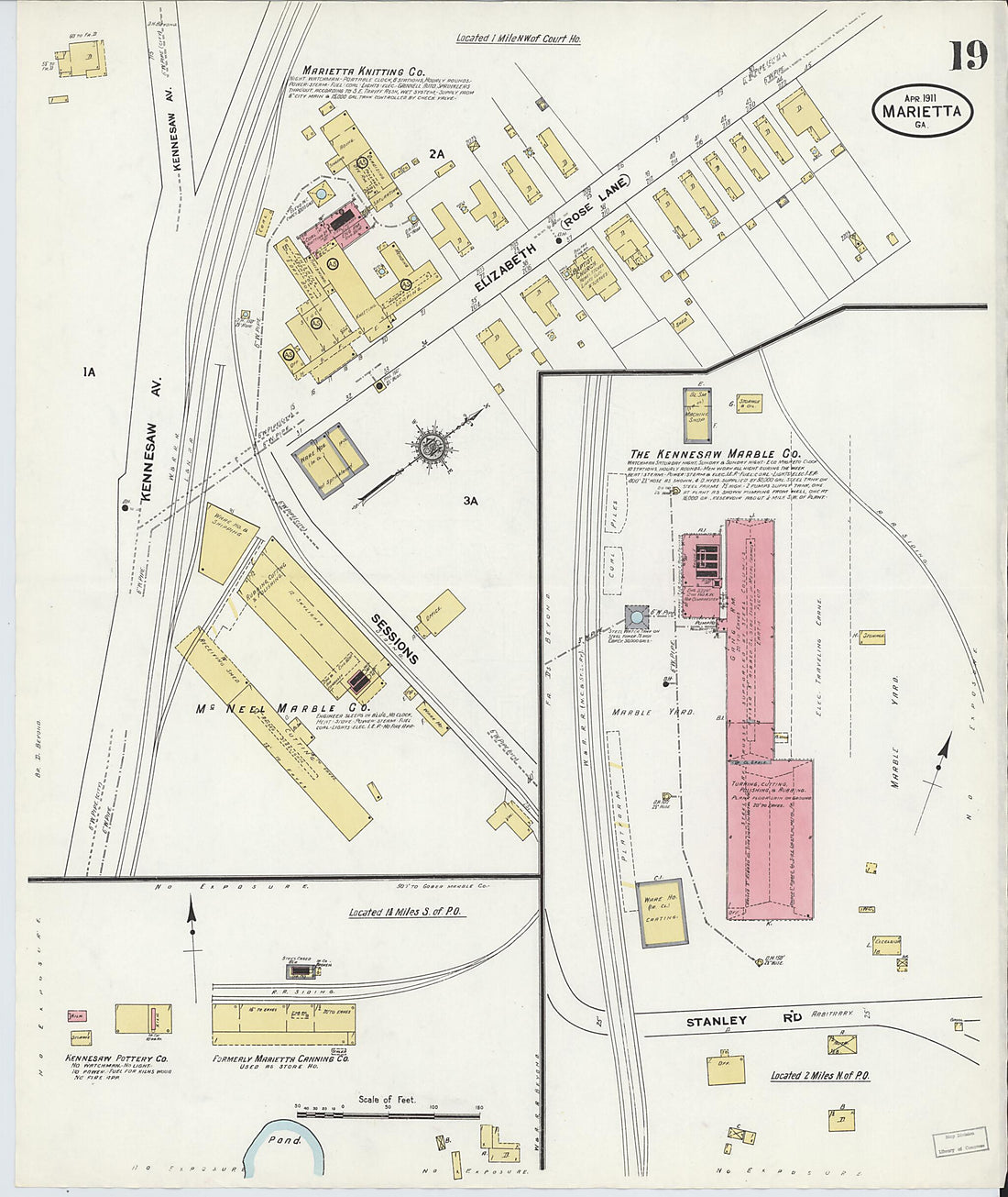 This old map of Marietta, Cobb County, Georgia was created by Sanborn Map Company in 1911