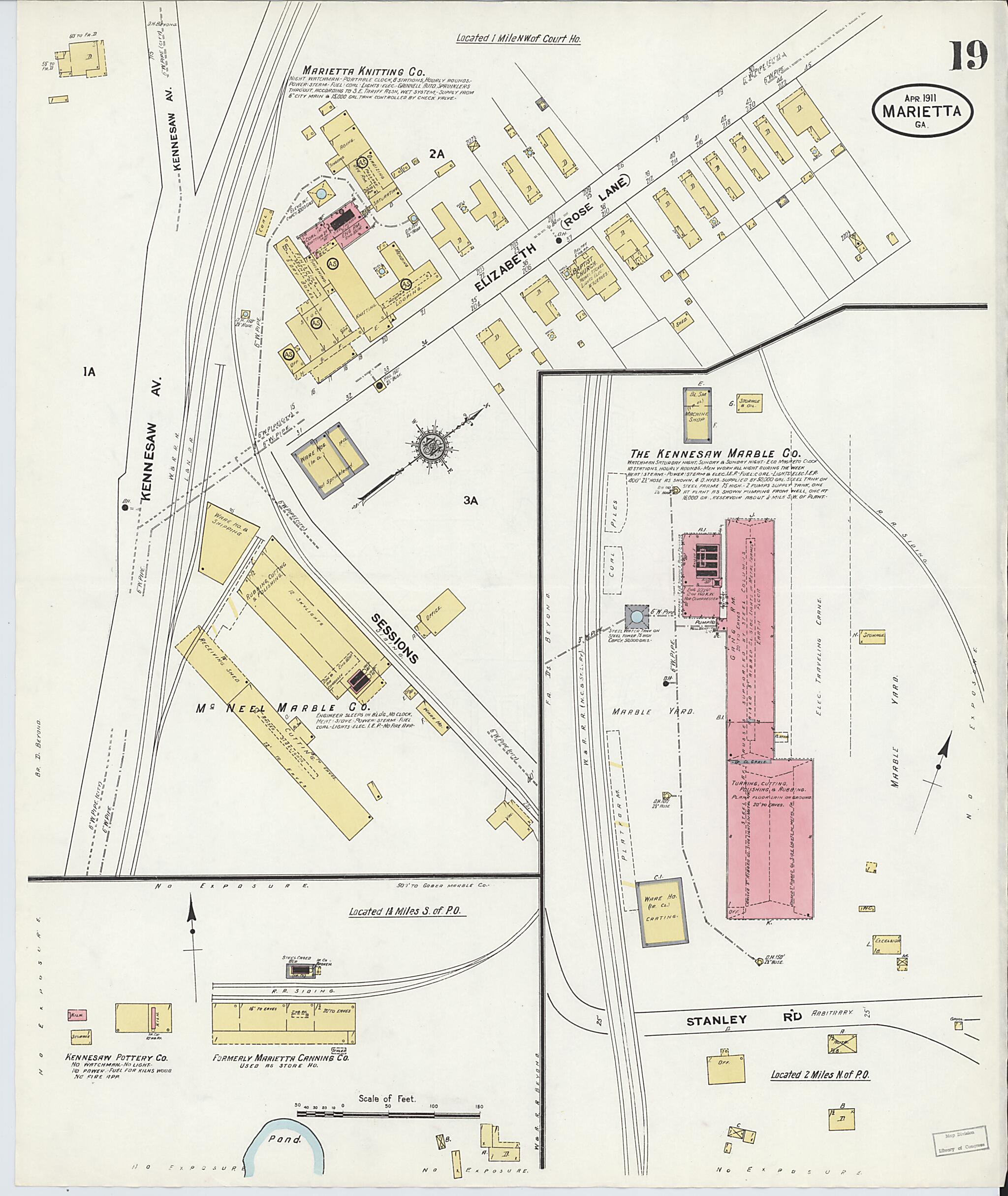 This old map of Marietta, Cobb County, Georgia was created by Sanborn Map Company in 1911