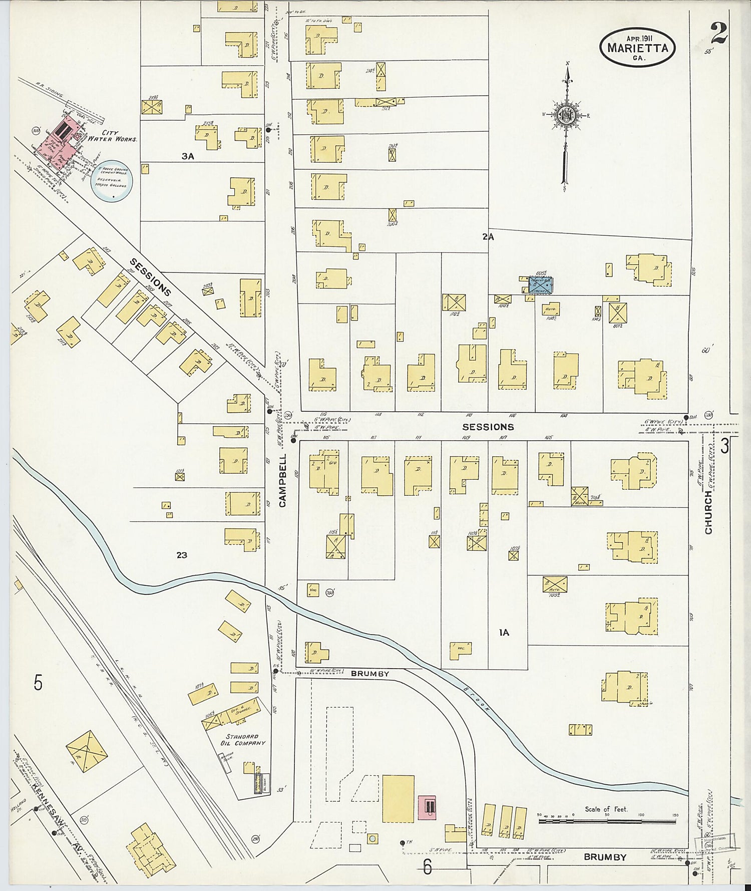 This old map of Marietta, Cobb County, Georgia was created by Sanborn Map Company in 1911
