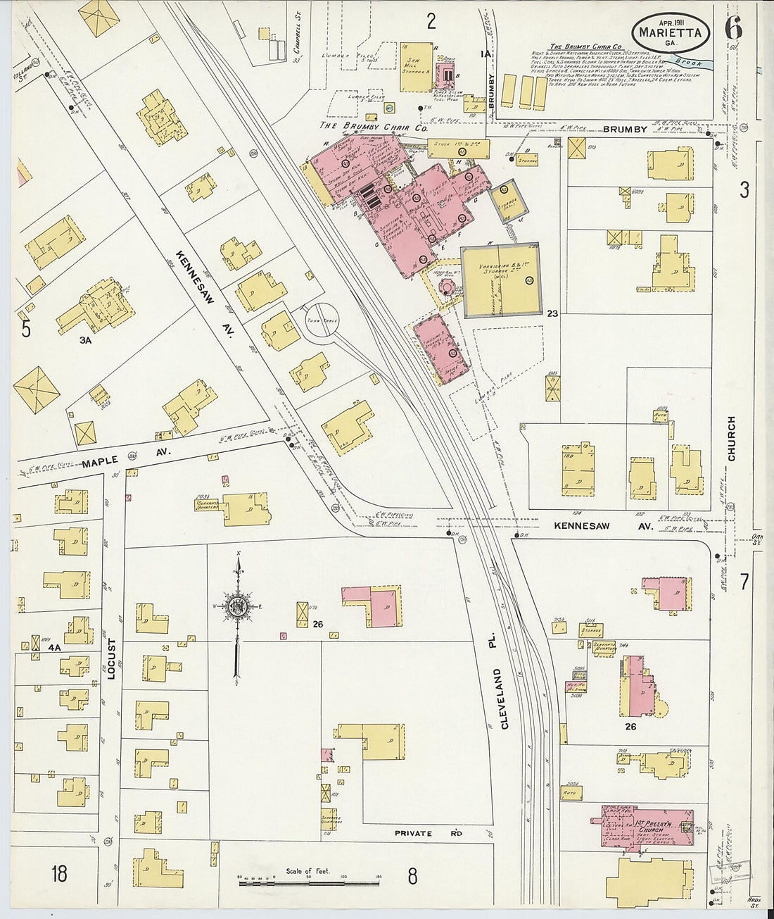 This old map of Marietta, Cobb County, Georgia was created by Sanborn Map Company in 1911
