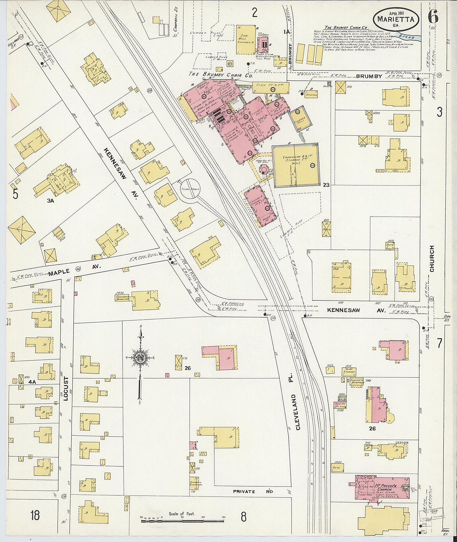 This old map of Marietta, Cobb County, Georgia was created by Sanborn Map Company in 1911