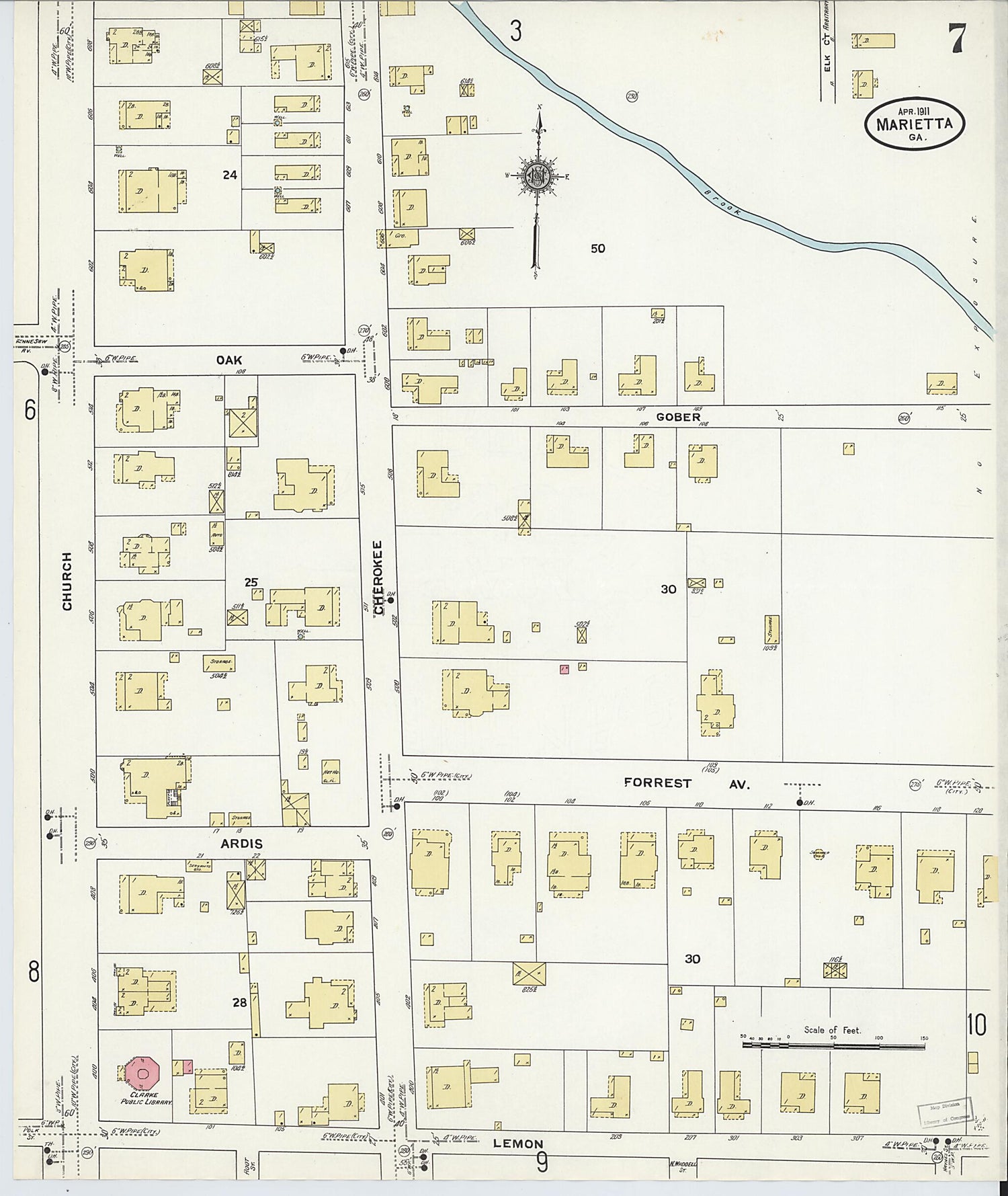 This old map of Marietta, Cobb County, Georgia was created by Sanborn Map Company in 1911
