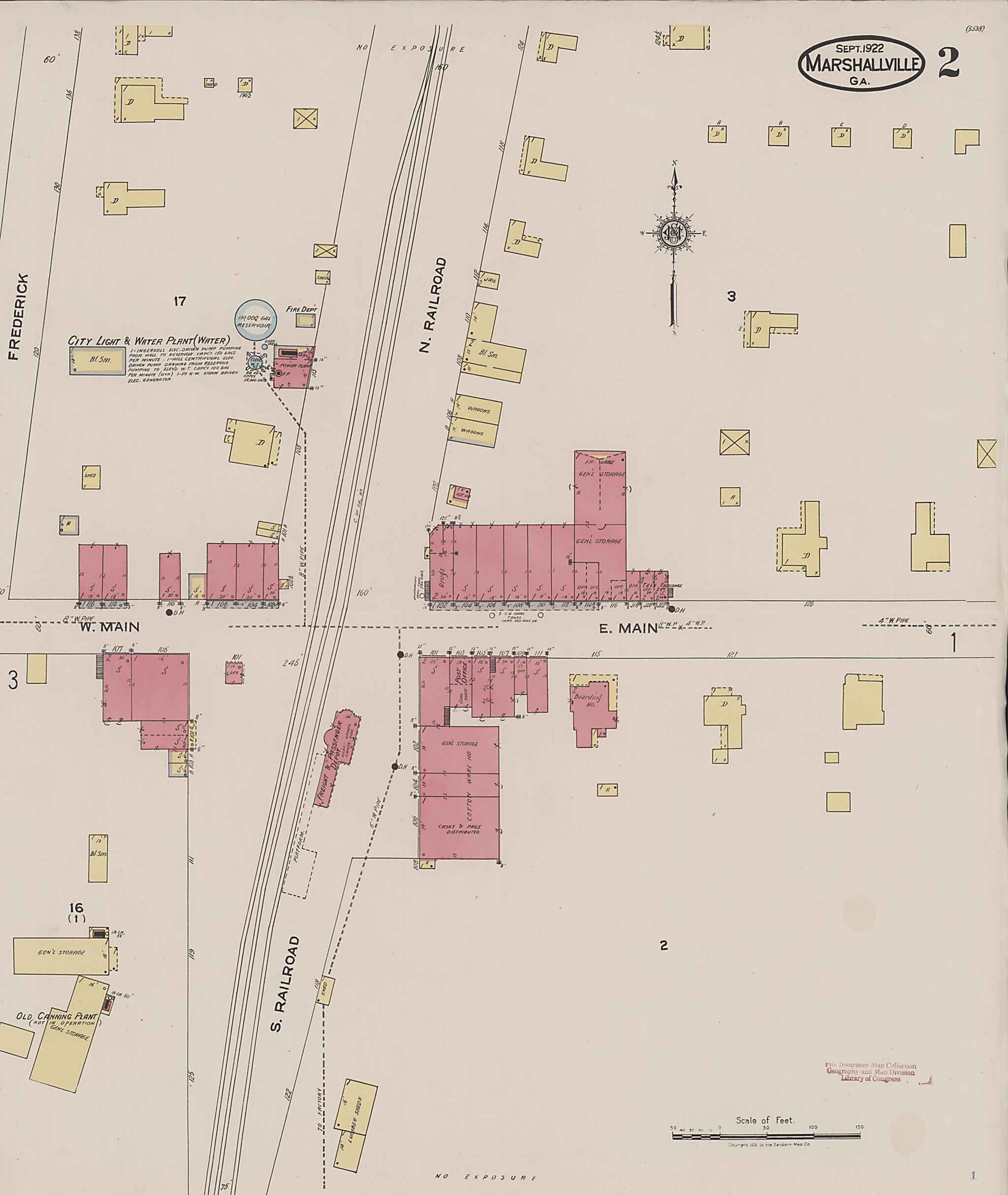 This old map of Marshallville, Macon County, Georgia was created by Sanborn Map Company in 1922