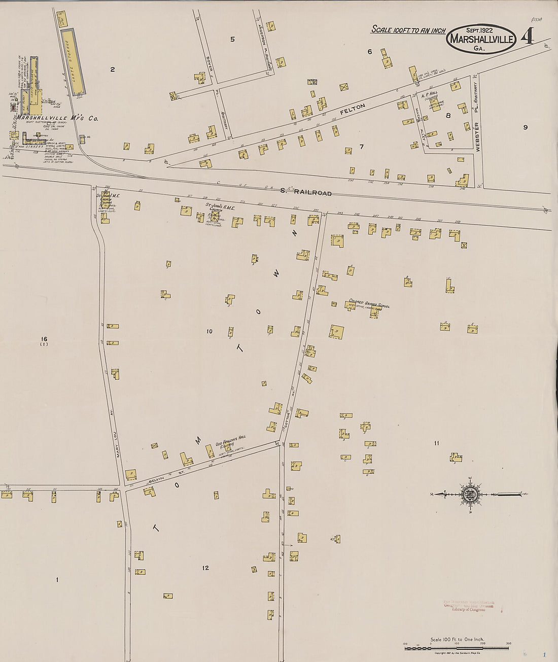 This old map of Marshallville, Macon County, Georgia was created by Sanborn Map Company in 1922