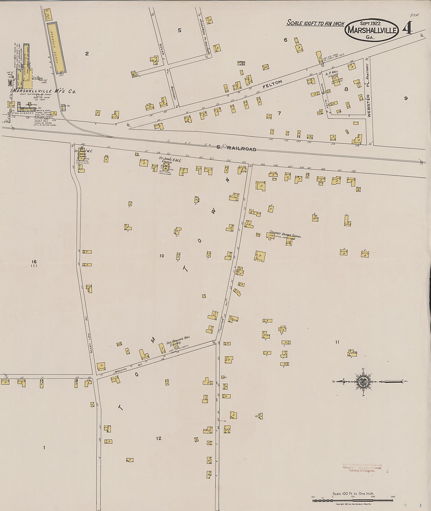 This old map of Marshallville, Macon County, Georgia was created by Sanborn Map Company in 1922
