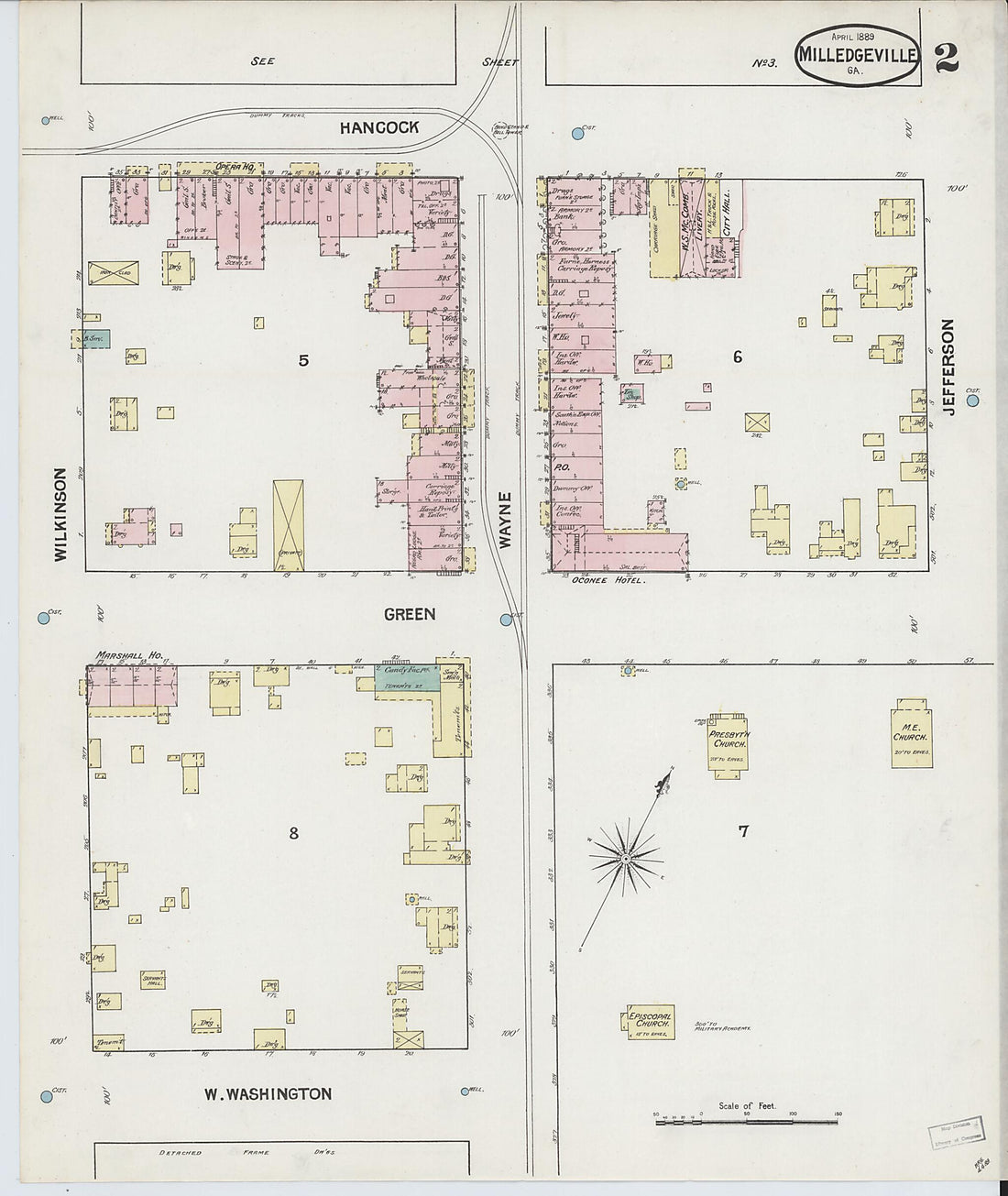 This old map of Milledgeville, Baldwin County, Georgia was created by Sanborn Map Company in 1889