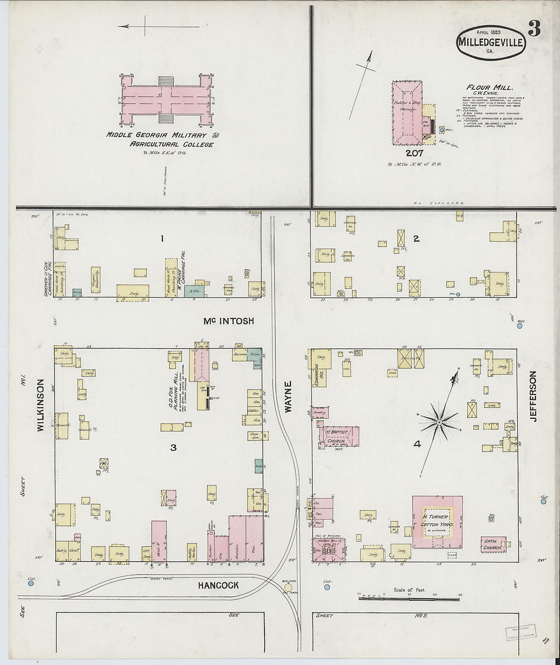 This old map of Milledgeville, Baldwin County, Georgia was created by Sanborn Map Company in 1889