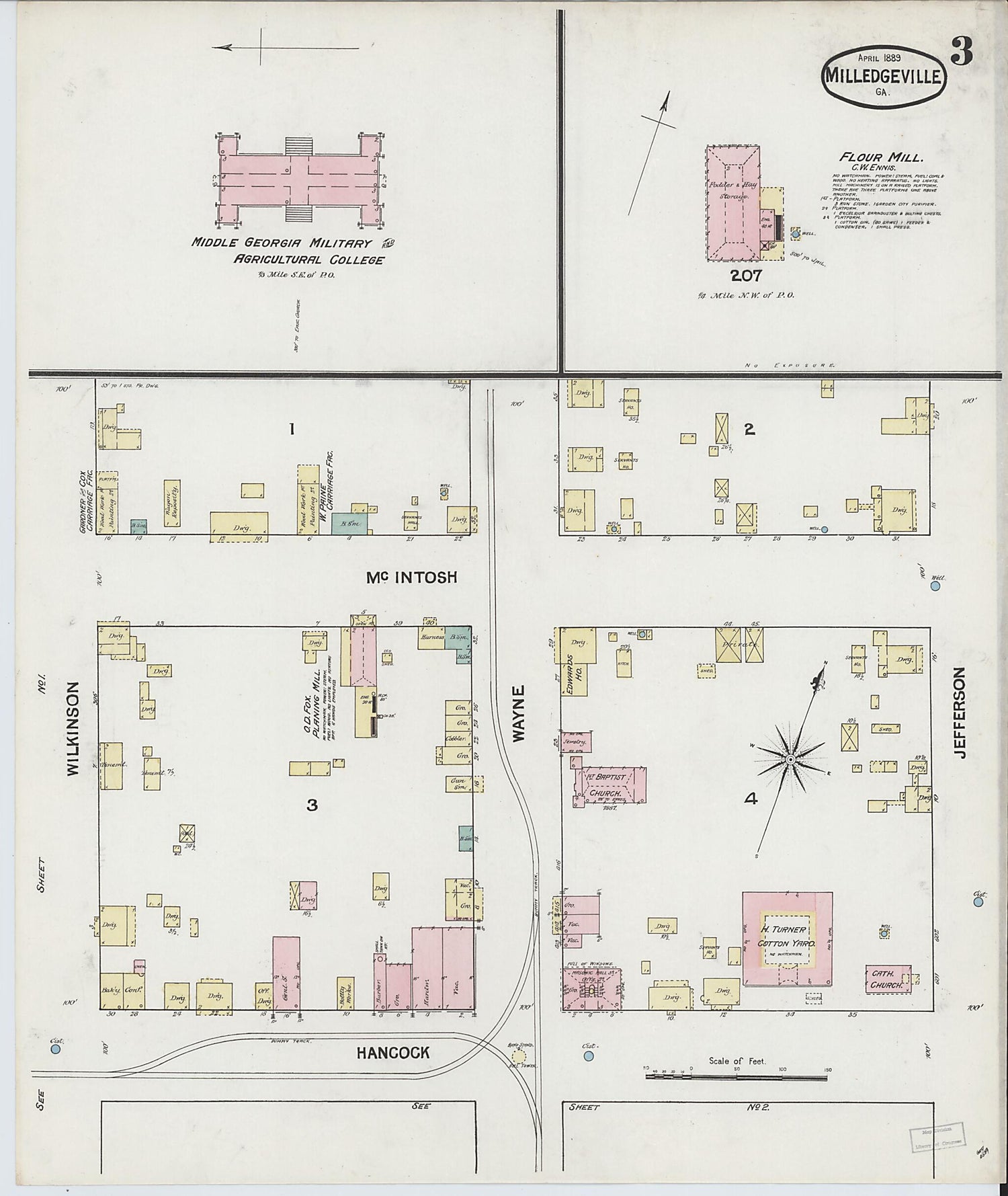 This old map of Milledgeville, Baldwin County, Georgia was created by Sanborn Map Company in 1889