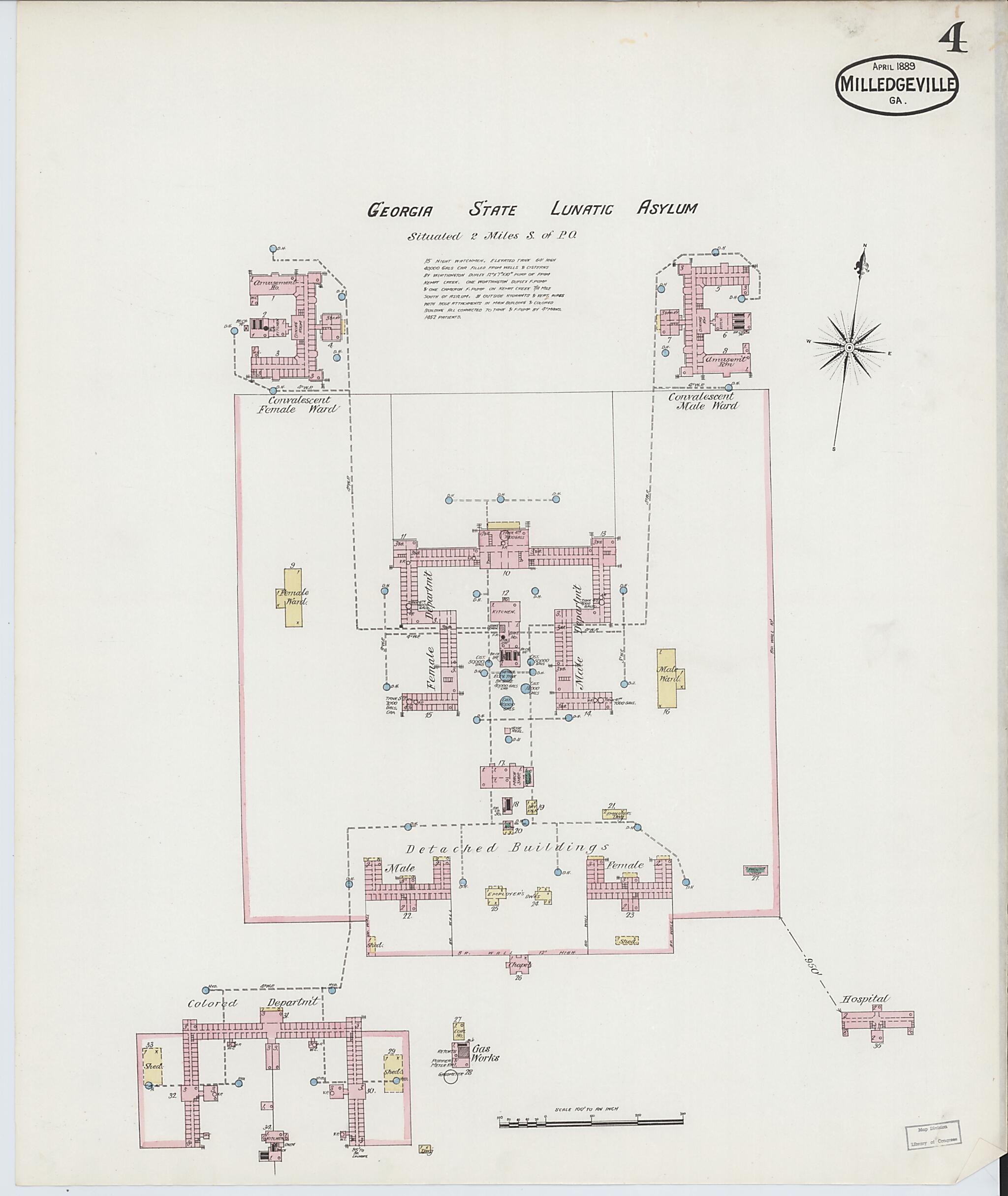 This old map of Milledgeville, Baldwin County, Georgia was created by Sanborn Map Company in 1889