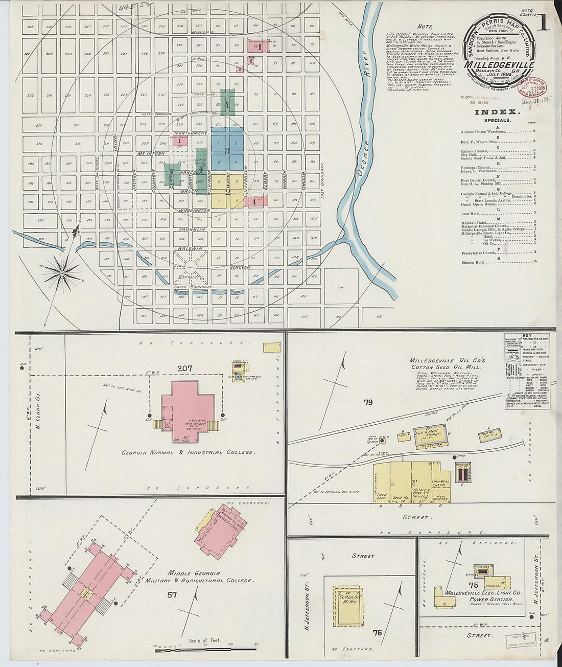 This old map of Milledgeville, Baldwin County, Georgia was created by Sanborn Map Company in 1895