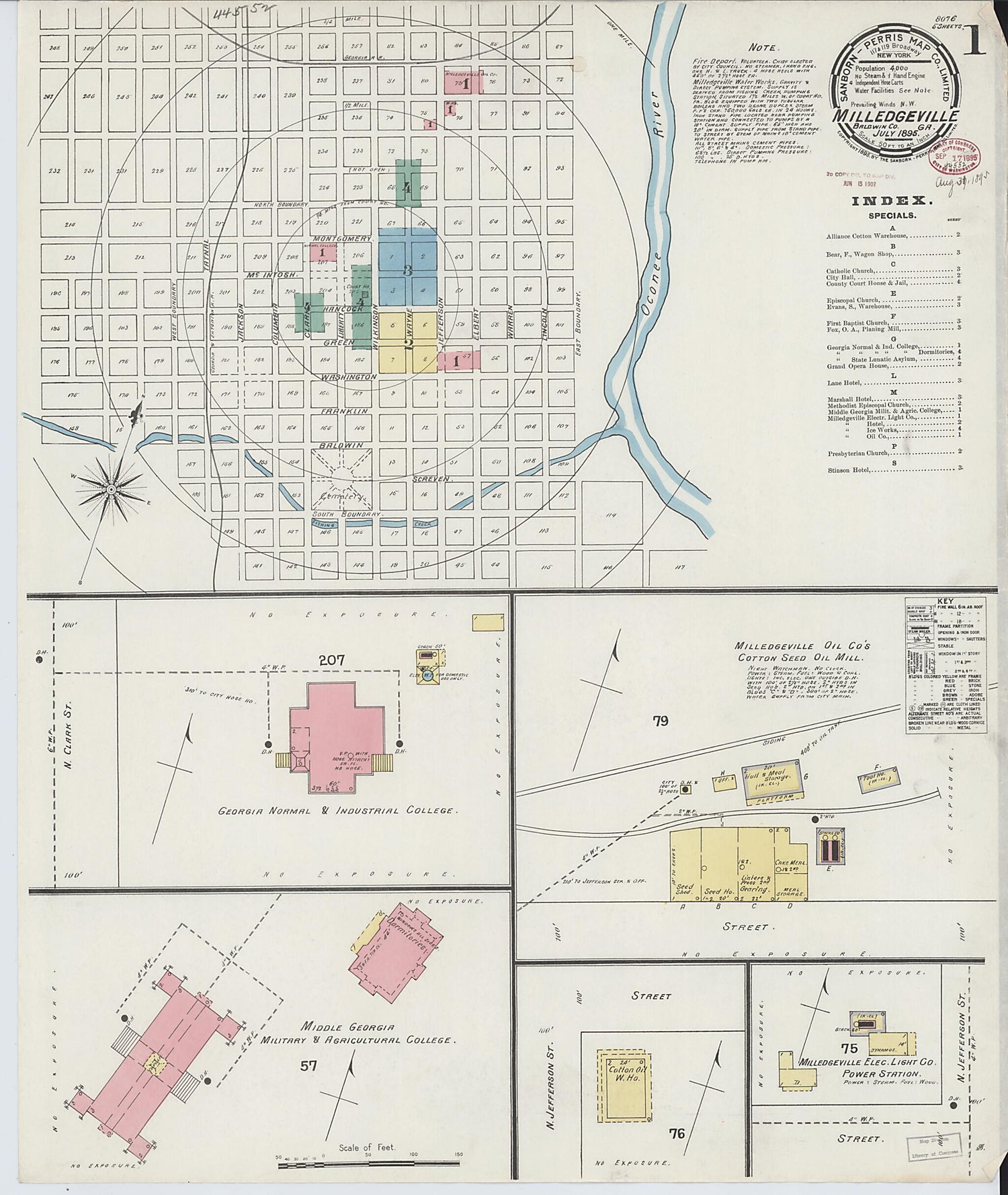 This old map of Milledgeville, Baldwin County, Georgia was created by Sanborn Map Company in 1895