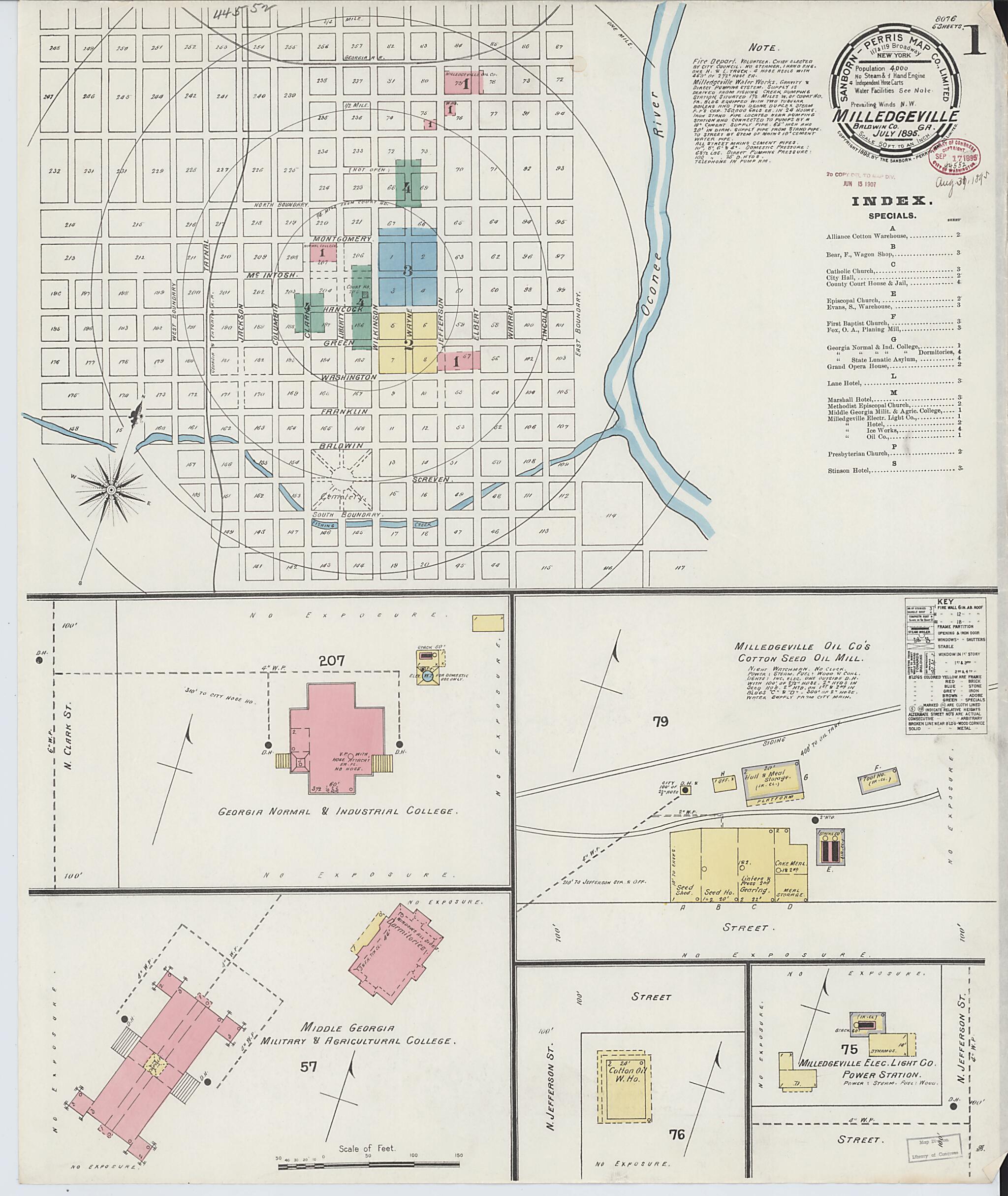 This old map of Milledgeville, Baldwin County, Georgia was created by Sanborn Map Company in 1895